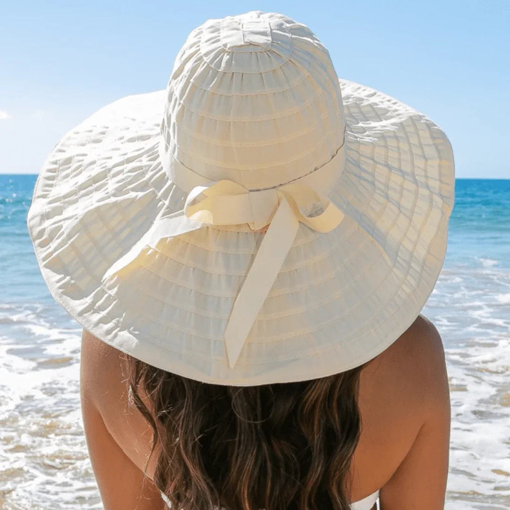 Classic Bow Accent Sunhat Extra Wide Brim - WonderingCloth