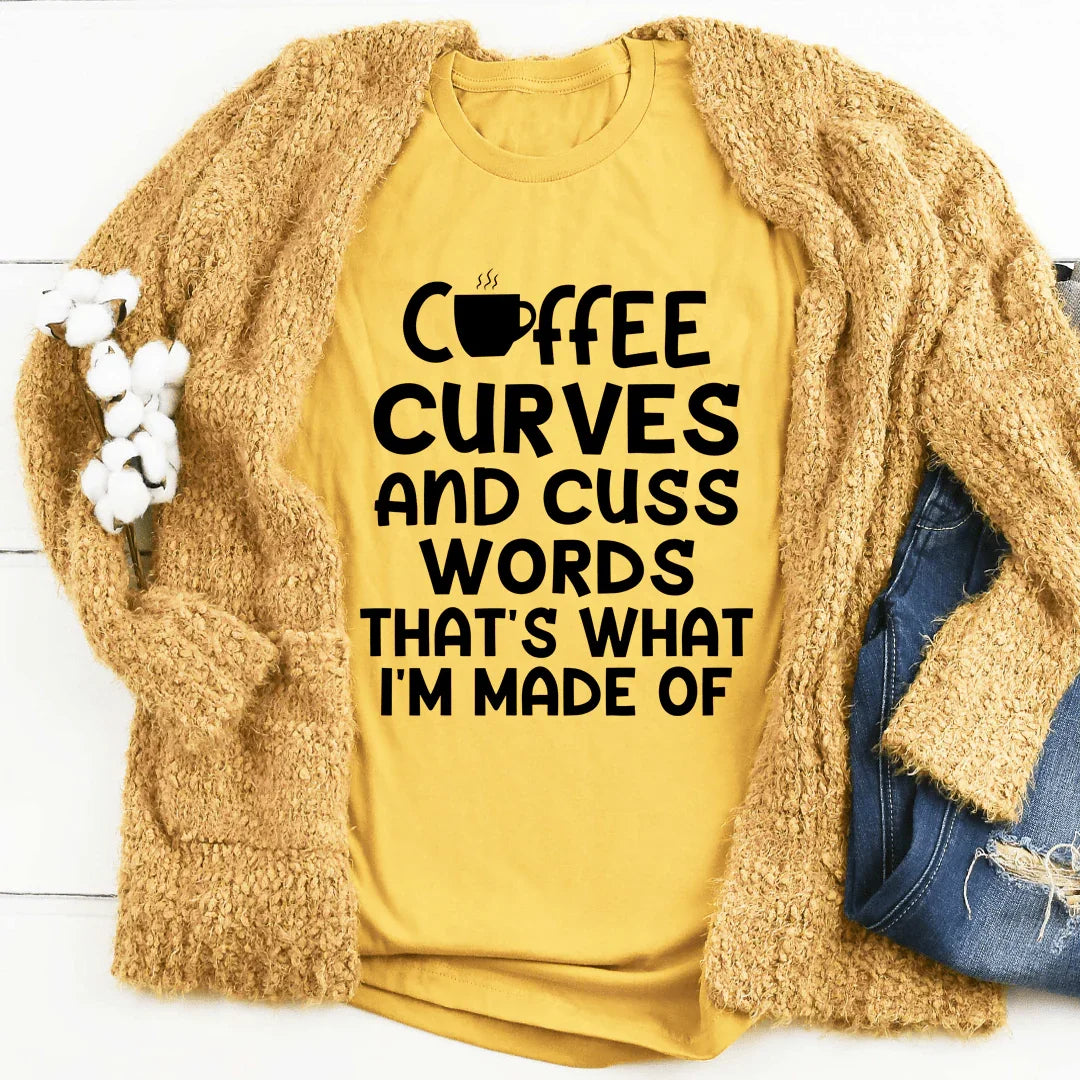 Coffee Curves & Cuss Words Tee - WonderingCloth