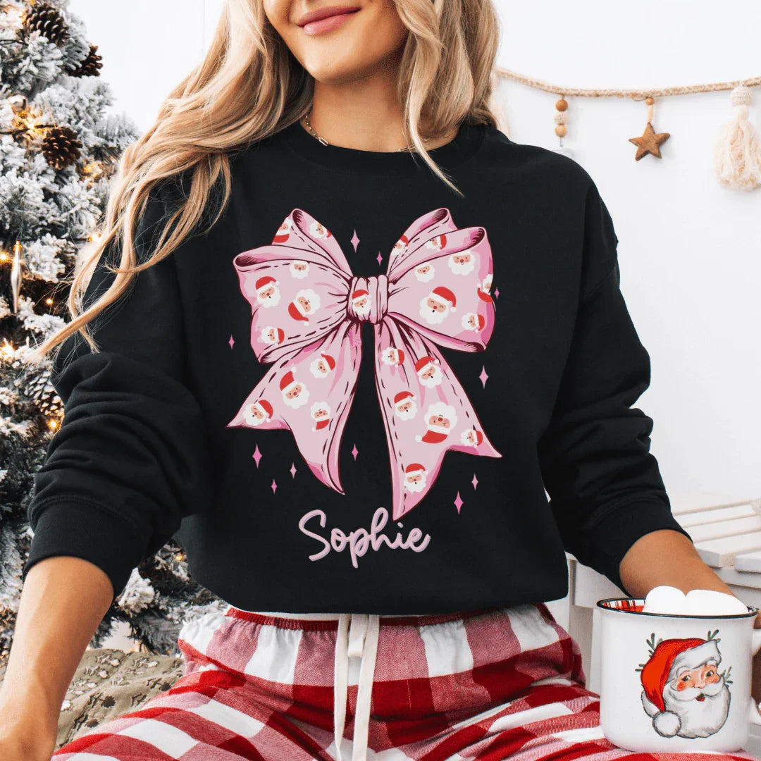 Custom Santa Bow Christmas Sweatshirt - WonderingCloth