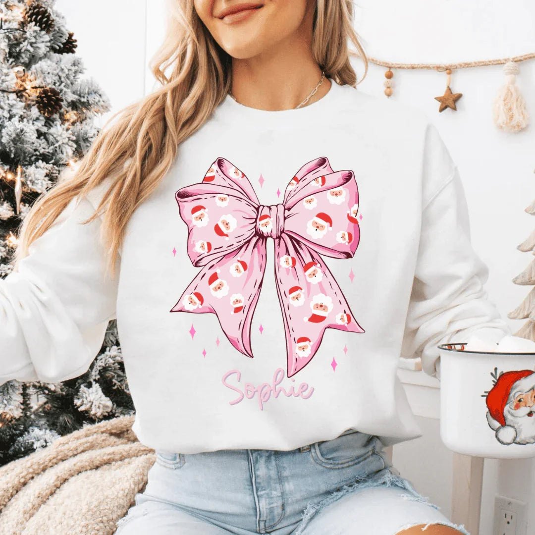 Custom Santa Bow Christmas Sweatshirt - WonderingCloth