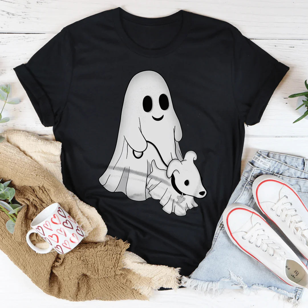 Cute Ghost Walking Dog Tee - WonderingCloth