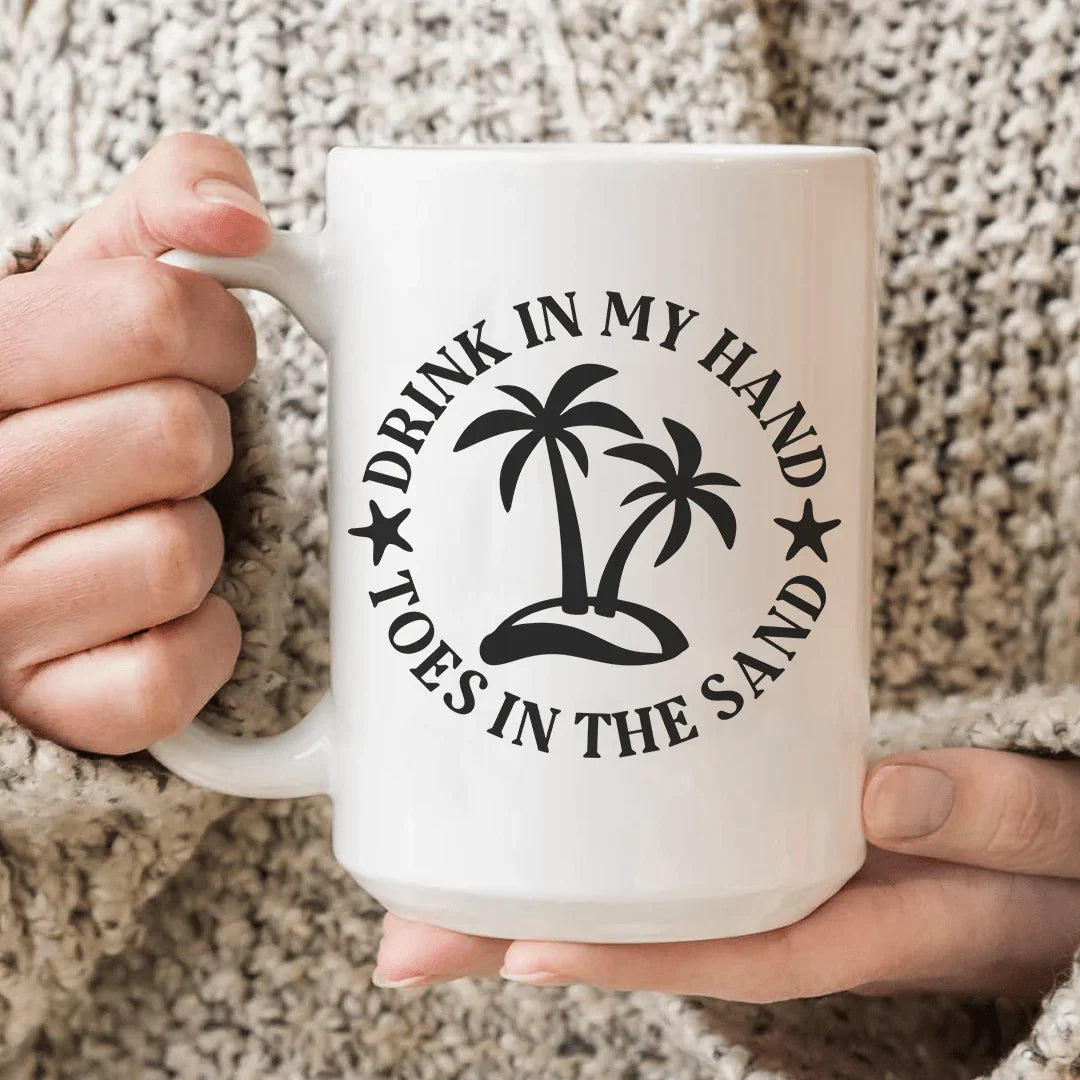 Drink In My Hand Toes In The Sand  Ceramic Mug 15 oz - WonderingCloth