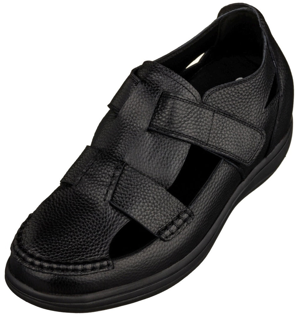 CALTO - K2661 - 3.2 Inches Taller (Black) - Casual Fisherman Sandal - WonderingCloth