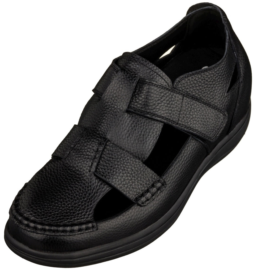 CALTO - K2661 - 3.2 Inches Taller (Black) - Casual Fisherman Sandal - WonderingCloth