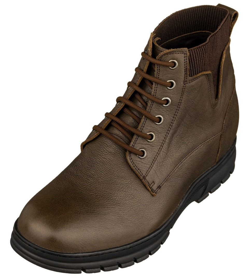 TOTO - K84016 - 2.8 Inches Taller (Chocolate Brown) - High Top Work Boots - WonderingCloth