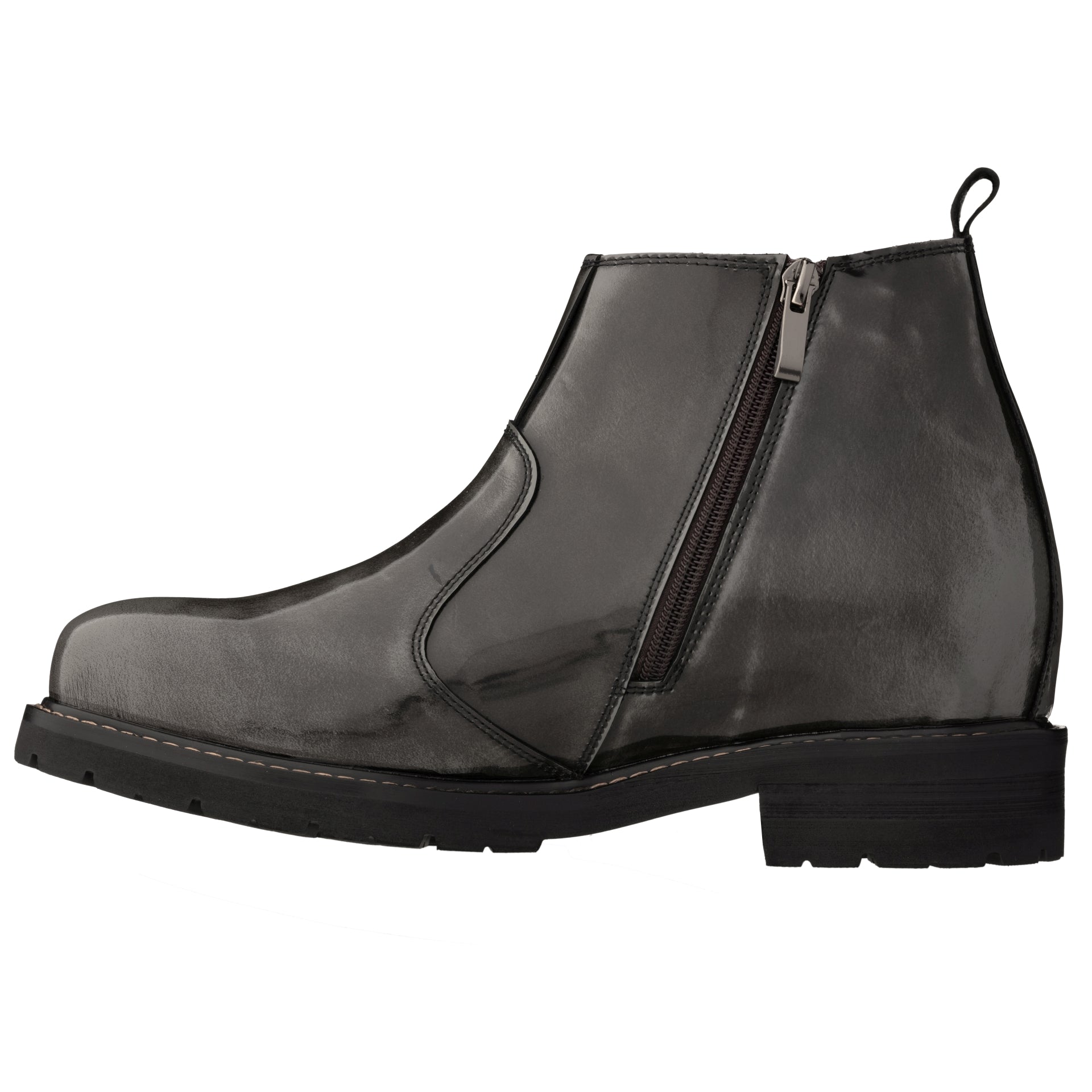 CALTO - K8991 - 3.6 Inches Taller (Grey) - Patent Leather Boot - WonderingCloth