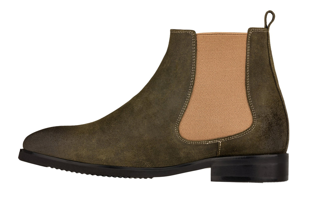 TOTO - K92082 - 3 Inches Taller (Nubuck Army Green) - Chelsea Ankle Boots - WonderingCloth