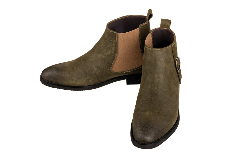 TOTO - K92082 - 3 Inches Taller (Nubuck Army Green) - Chelsea Ankle Boots - WonderingCloth