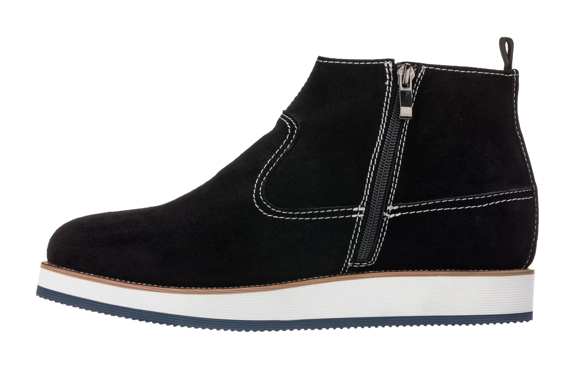 CALTO - Y30021 - 3 Inches Taller (Nubuck Black) - Zipper Boots - WonderingCloth