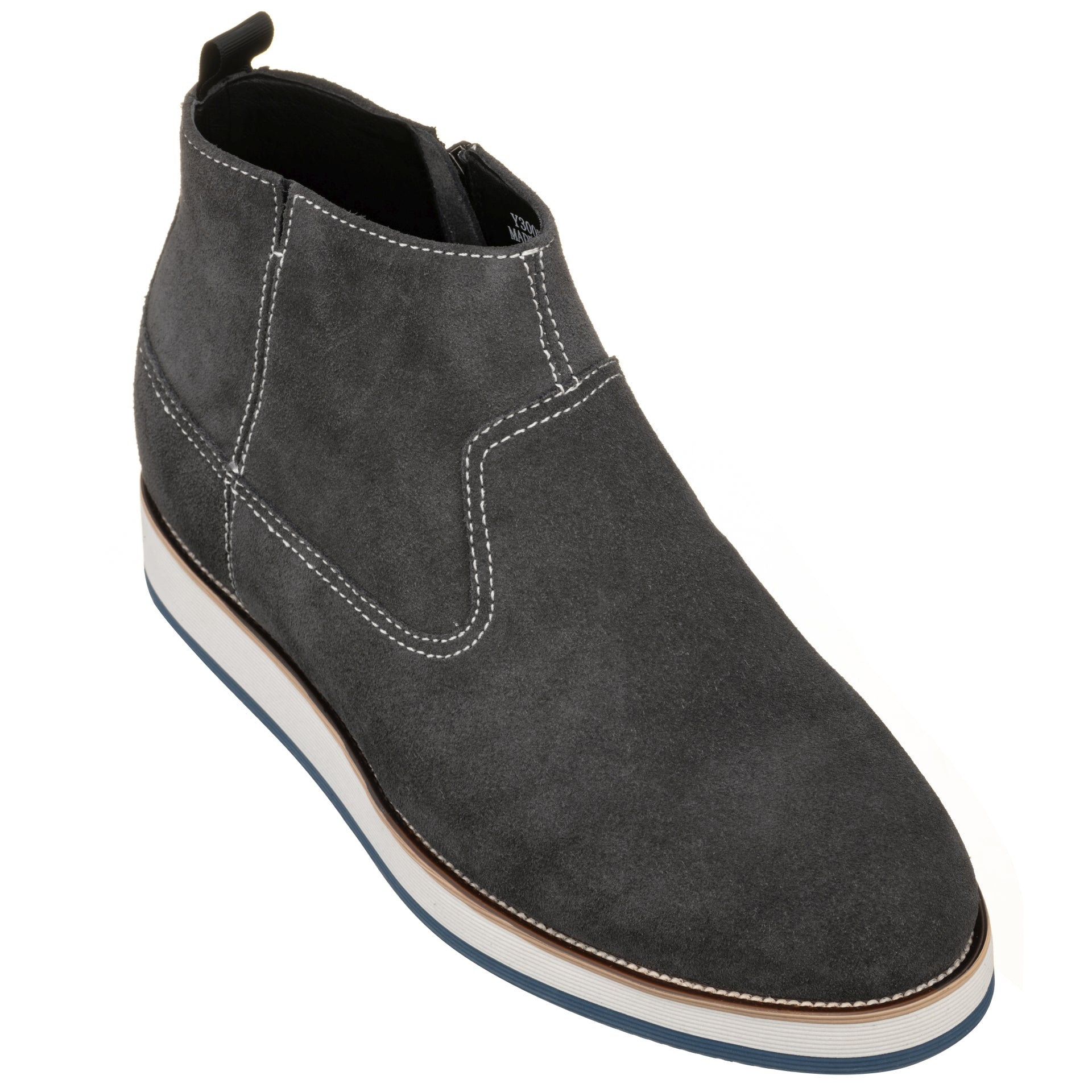 CALTO - Y30022 - 3 Inches Taller (Nubuck Grey) - Zipper Boots - WonderingCloth