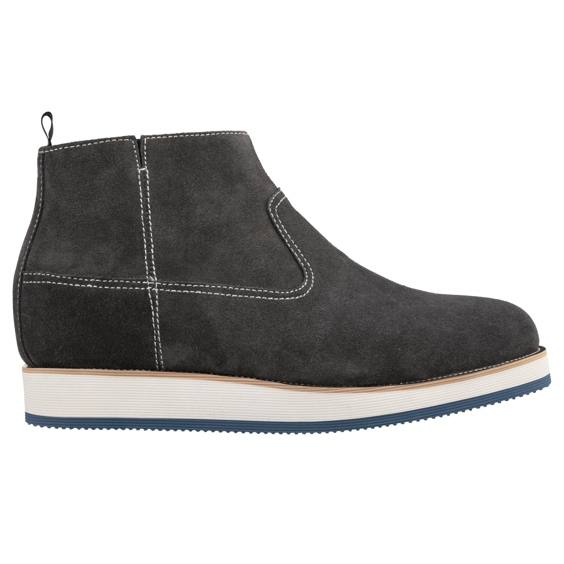CALTO - Y30022 - 3 Inches Taller (Nubuck Grey) - Zipper Boots - WonderingCloth