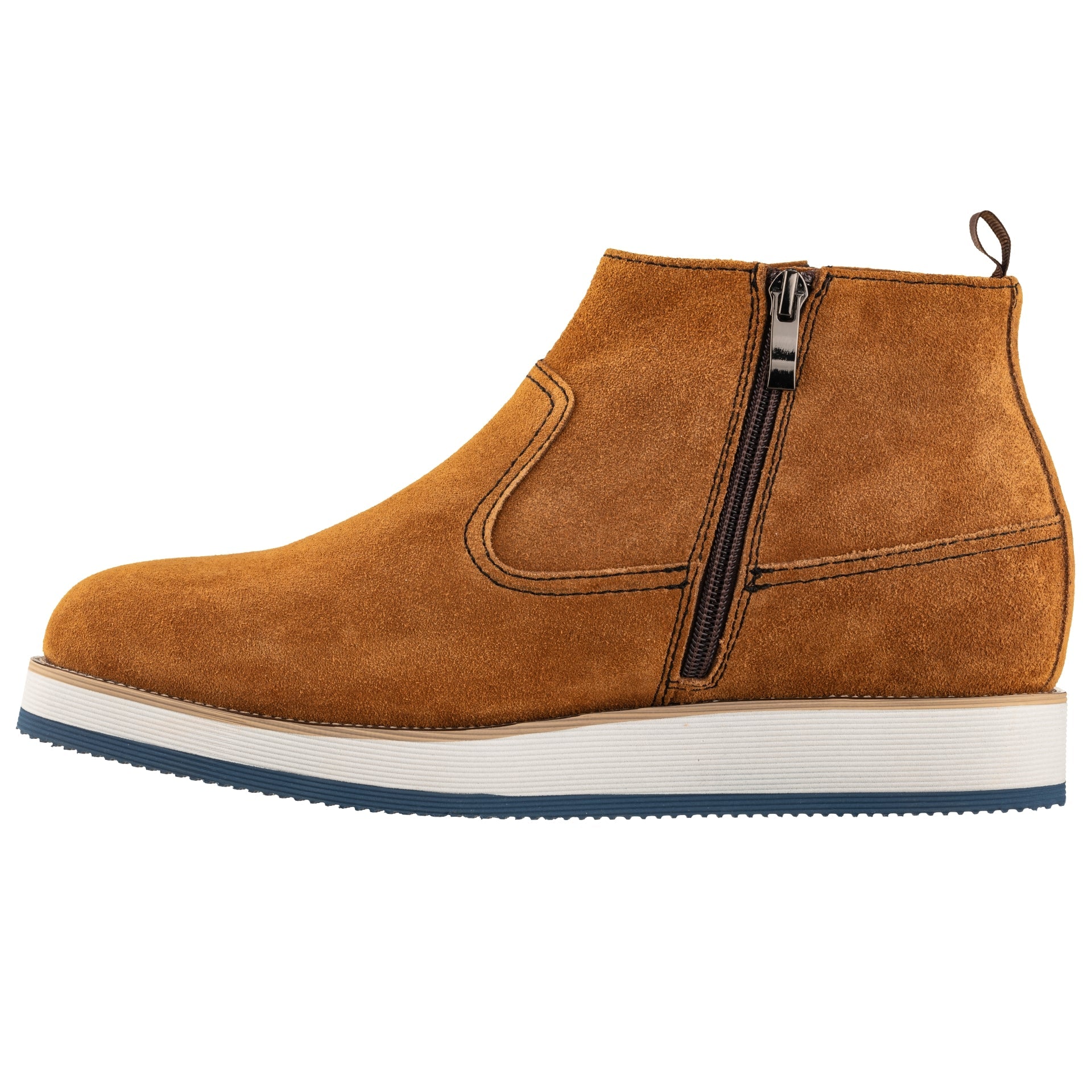 CALTO - Y30023 - 3 Inches Taller (Nubuck Brown) - Zipper Boots - WonderingCloth