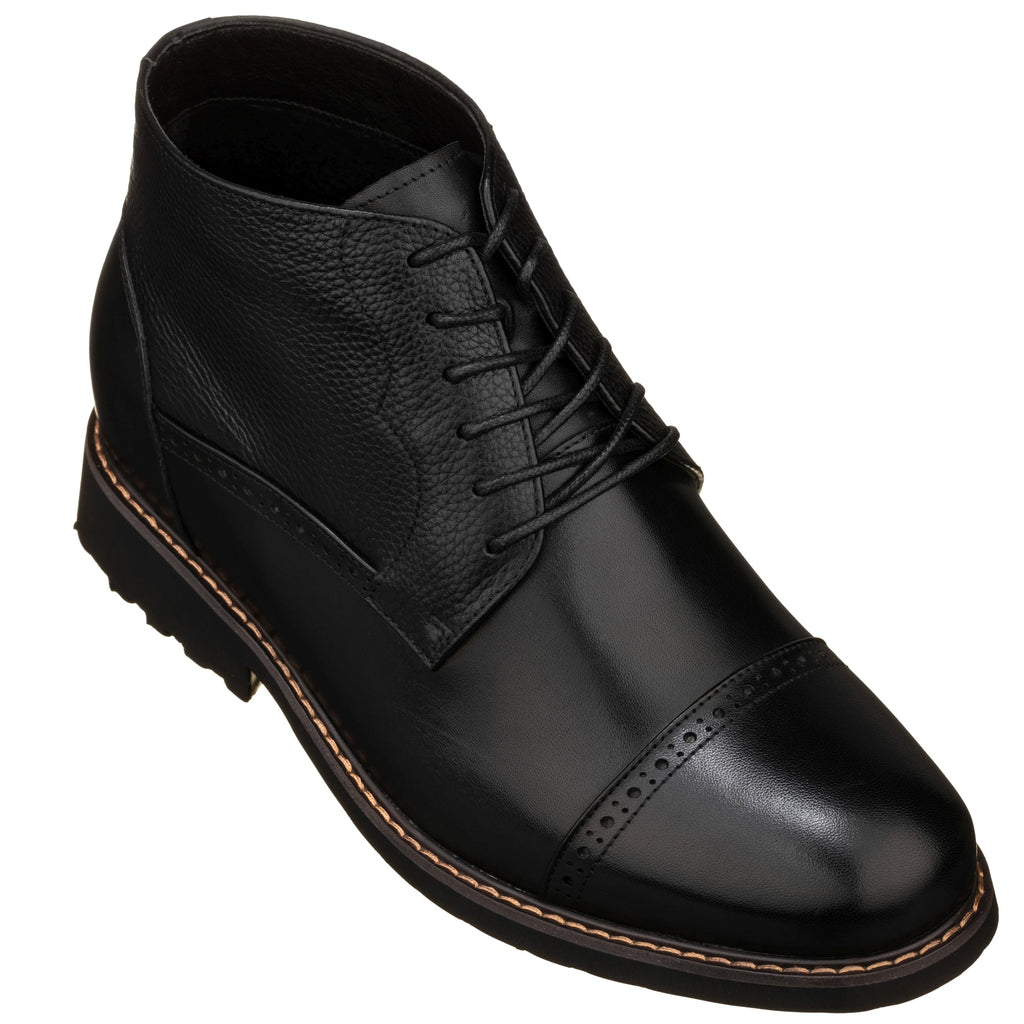 CALTO - Y41083 - 3.2 Inches Taller (Black) - Lace Up Casual Boots - WonderingCloth