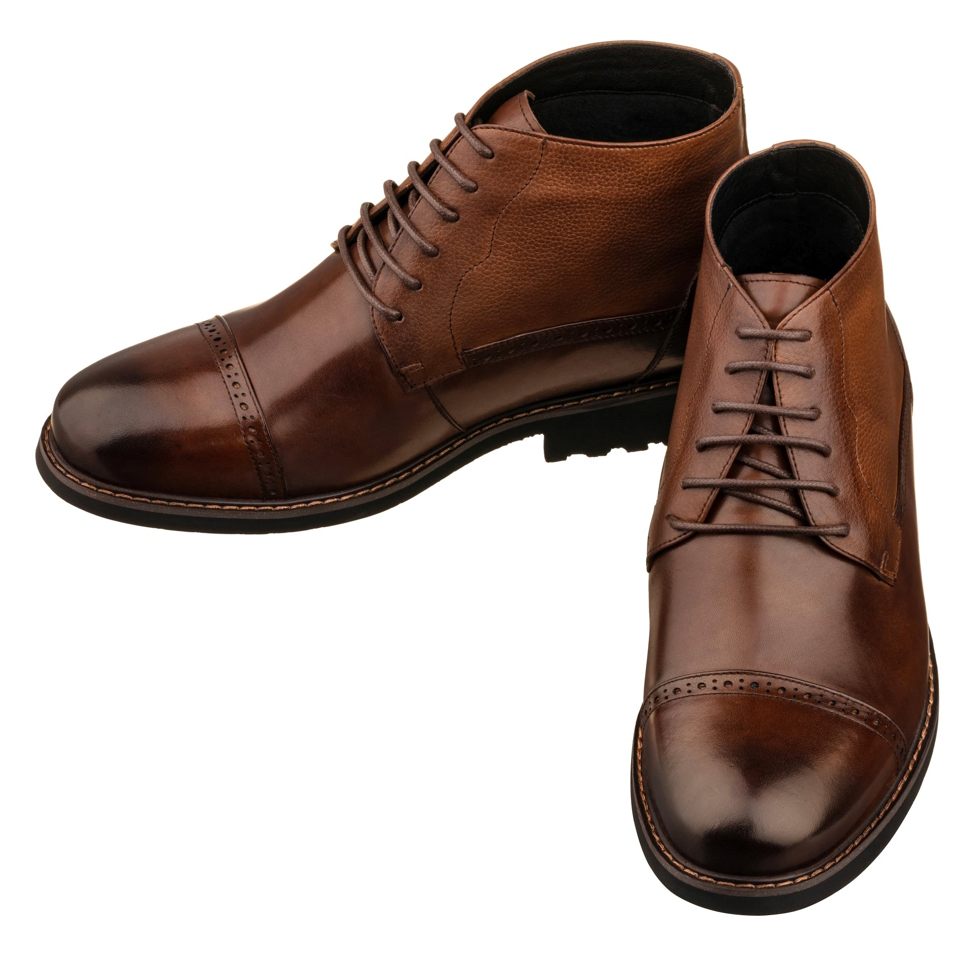 CALTO - Y41084 - 3.2 Inches Taller (Coffee Brown) - Lace Up Casual Boots - WonderingCloth