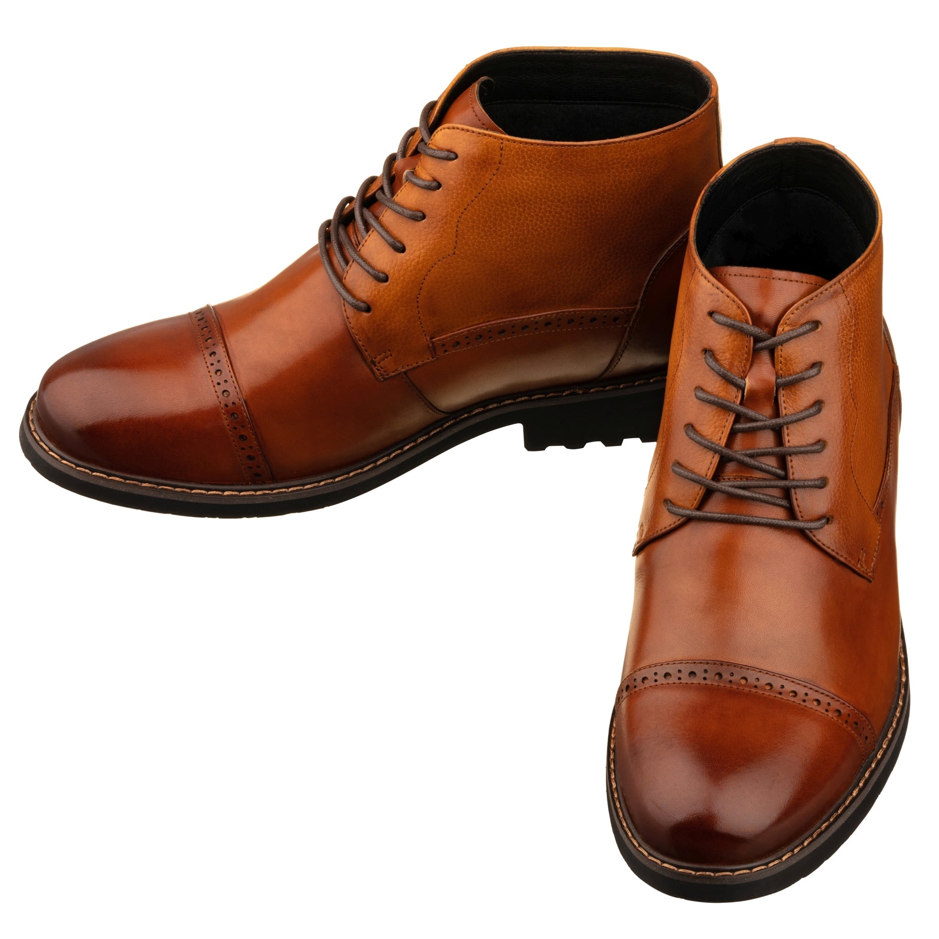 CALTO - Y41085 - 3.2 Inches Taller (Brown) - Lace Up Casual Boots - WonderingCloth