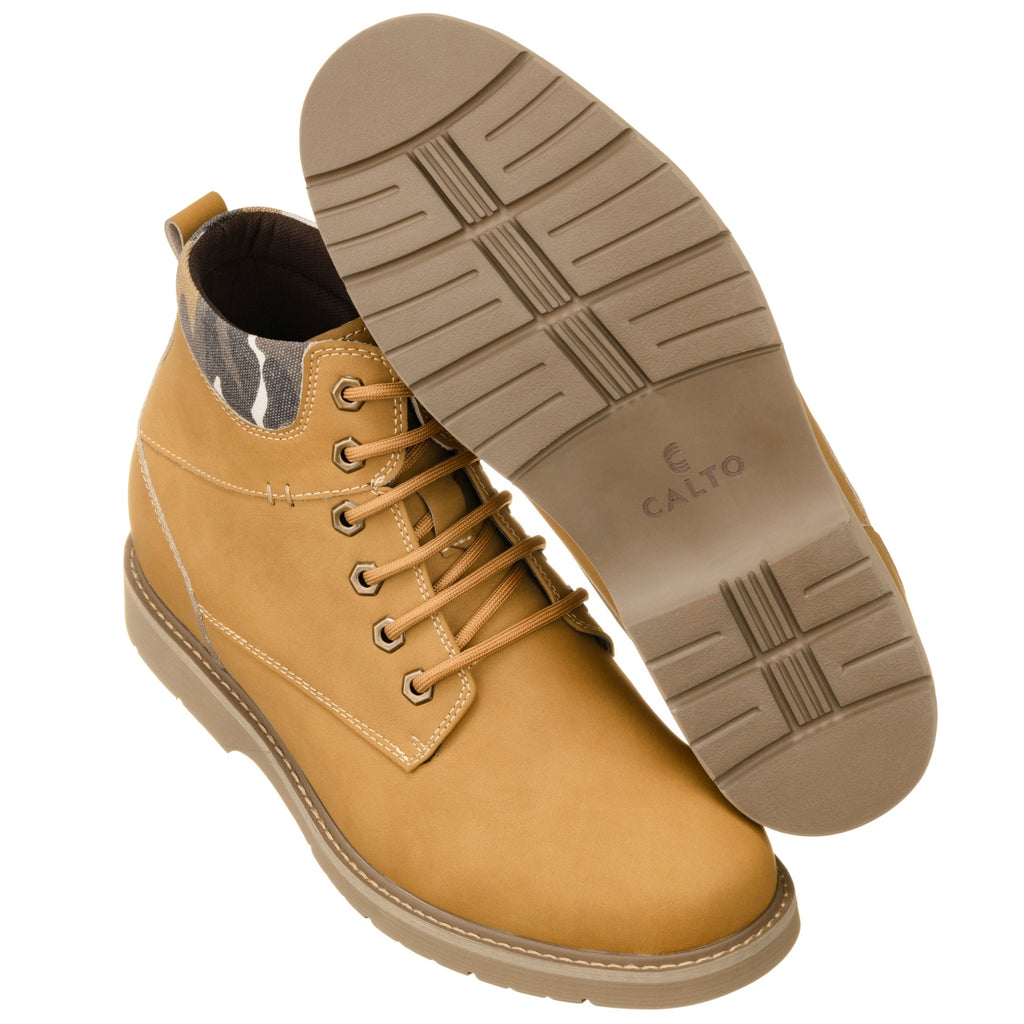 CALTO - YH7830 - 3.2 Inches (Khaki) - Nubuck Boots - WonderingCloth