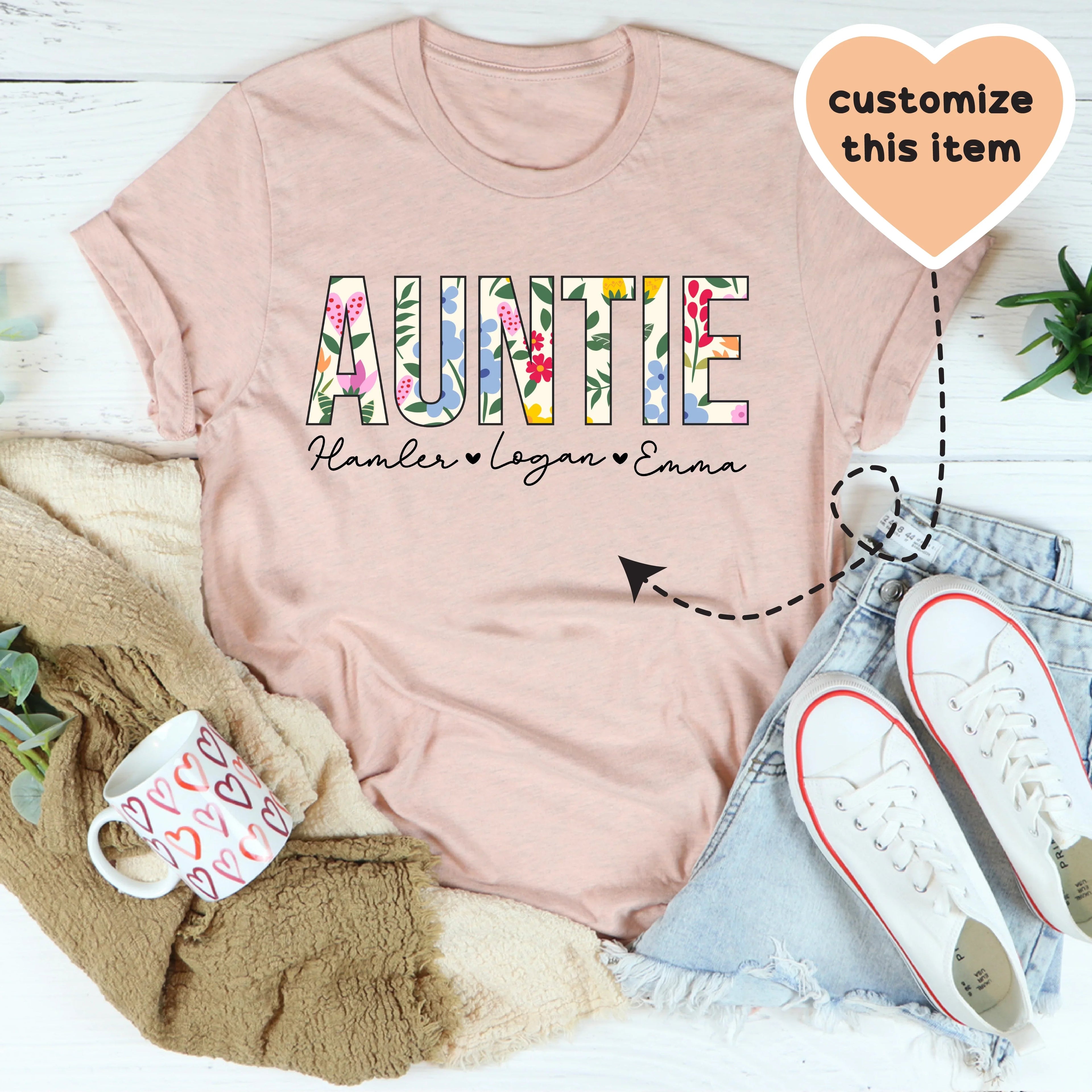 Floral Auntie Custom Tee - WonderingCloth