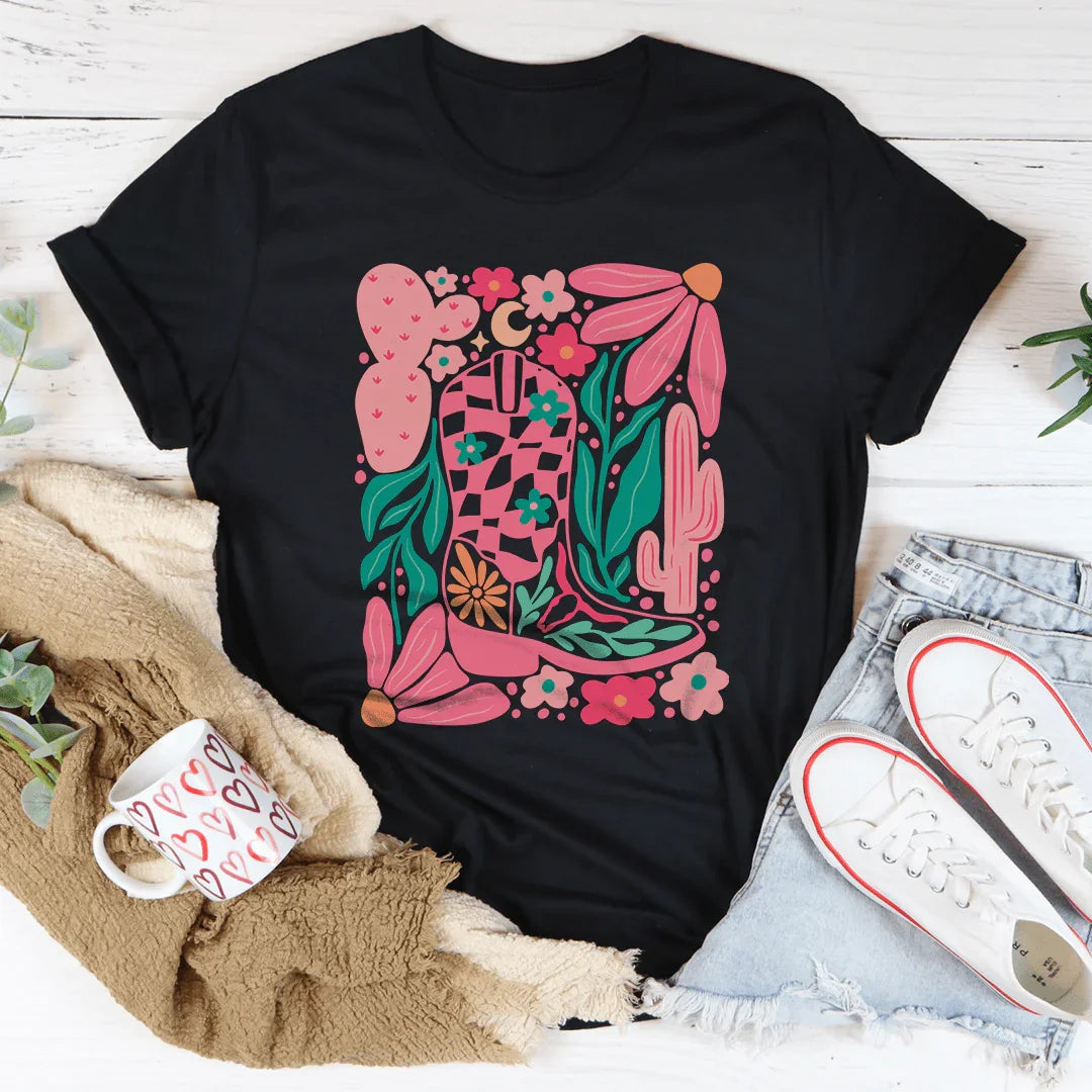 Floral Cowboy Boot Tee - WonderingCloth