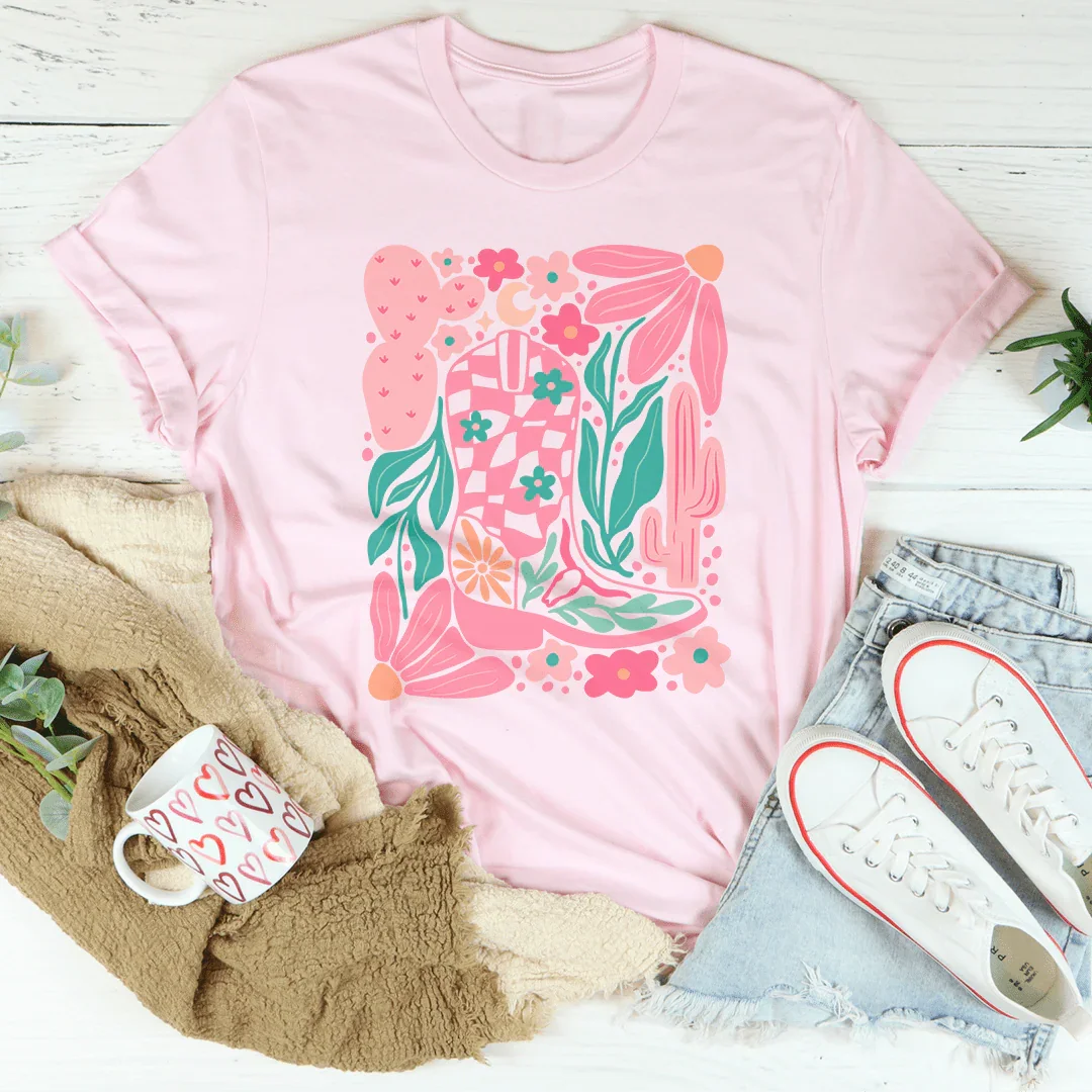 Floral Cowboy Boot Tee - WonderingCloth
