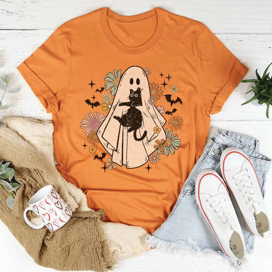Ghost Black Cat Tee - WonderingCloth