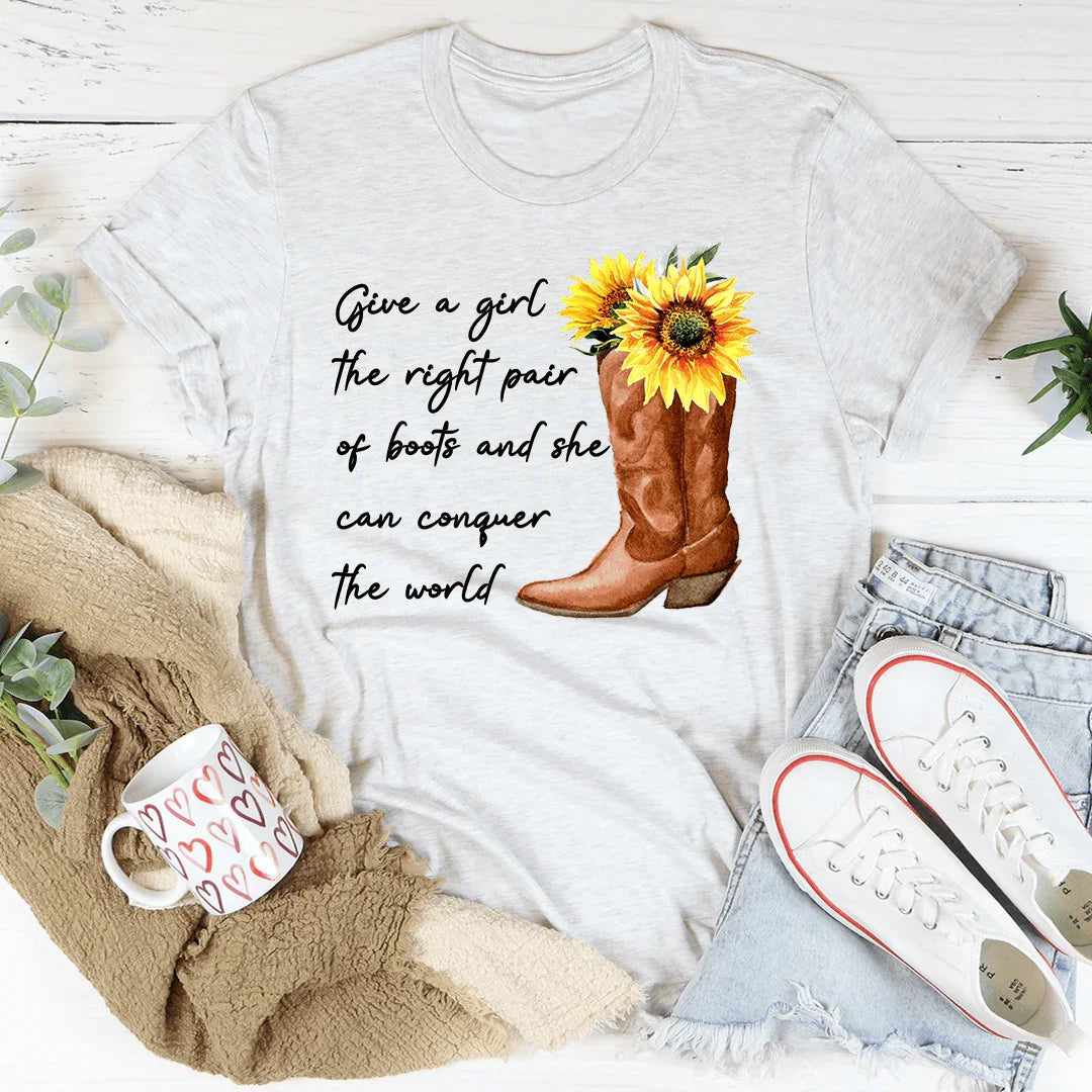 Give A Girl The Right Pair Of Boots Tee - WonderingCloth