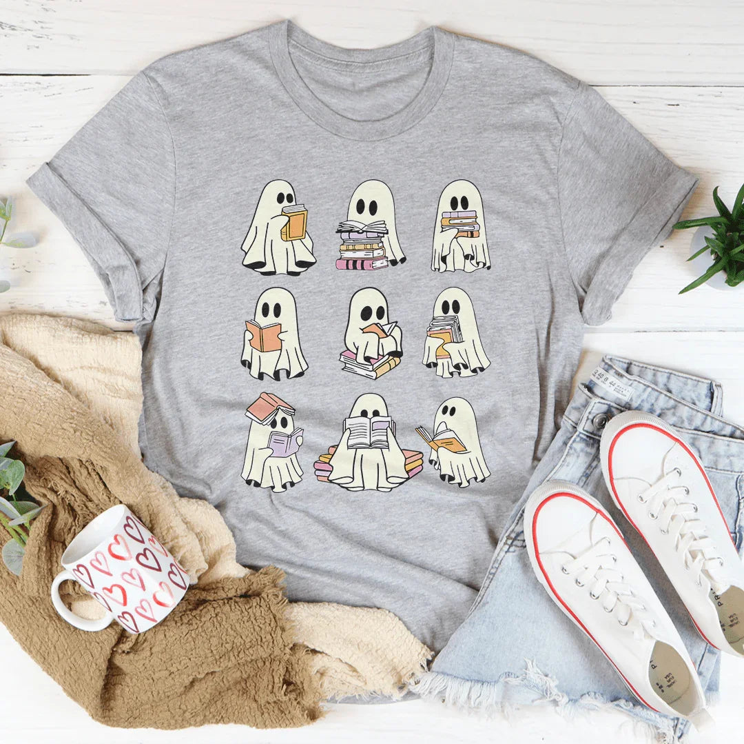 Halloween Ghost Book Lover Tee - WonderingCloth