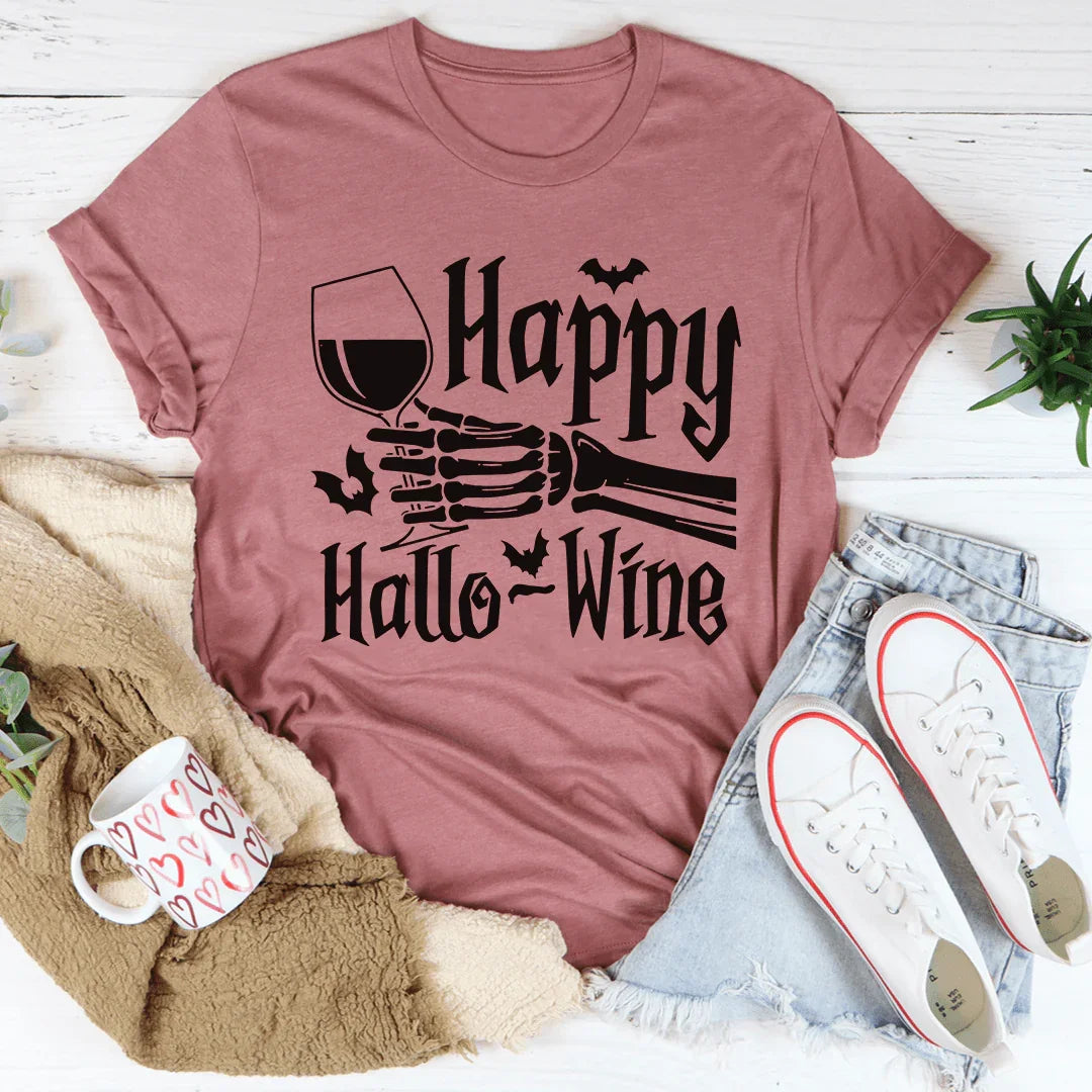 Happy Hallowine Skull Hand Tee - WonderingCloth