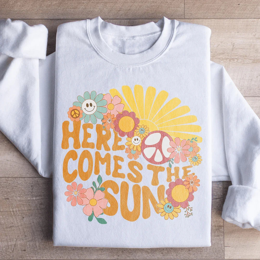 Here Comes The Sun Floral Retro Sweatshirt - WonderingCloth