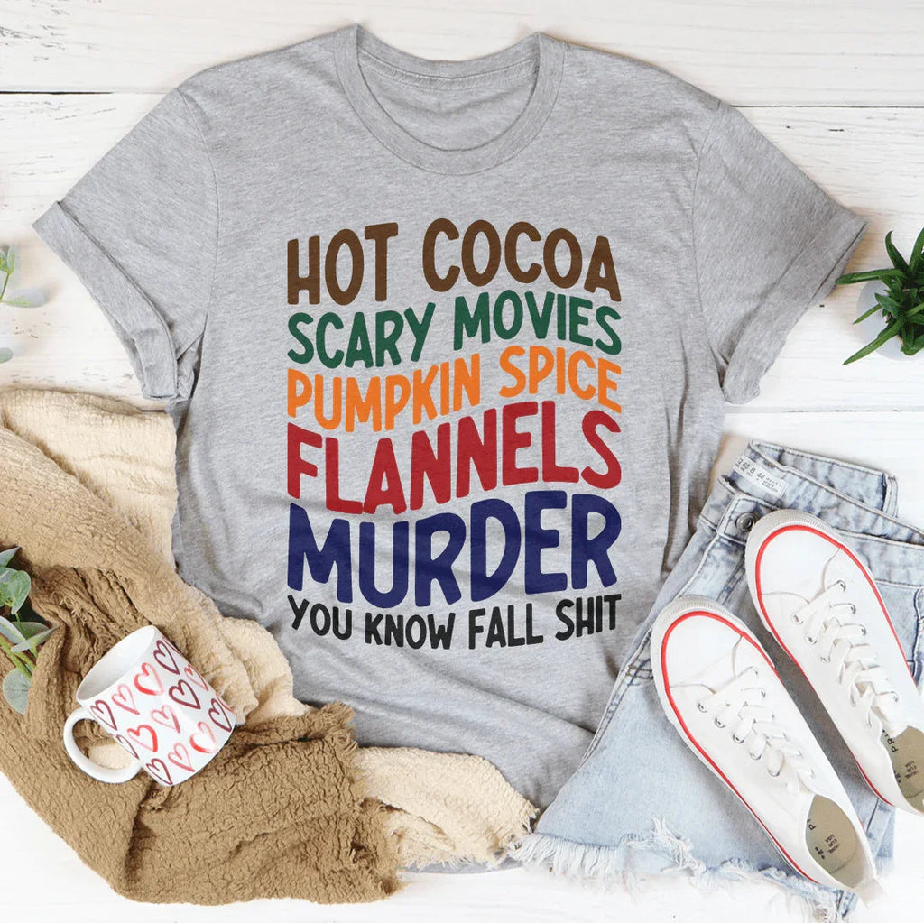 Hot Cocoa Scary Movies Pumpkin Spice Flannels Tee - WonderingCloth
