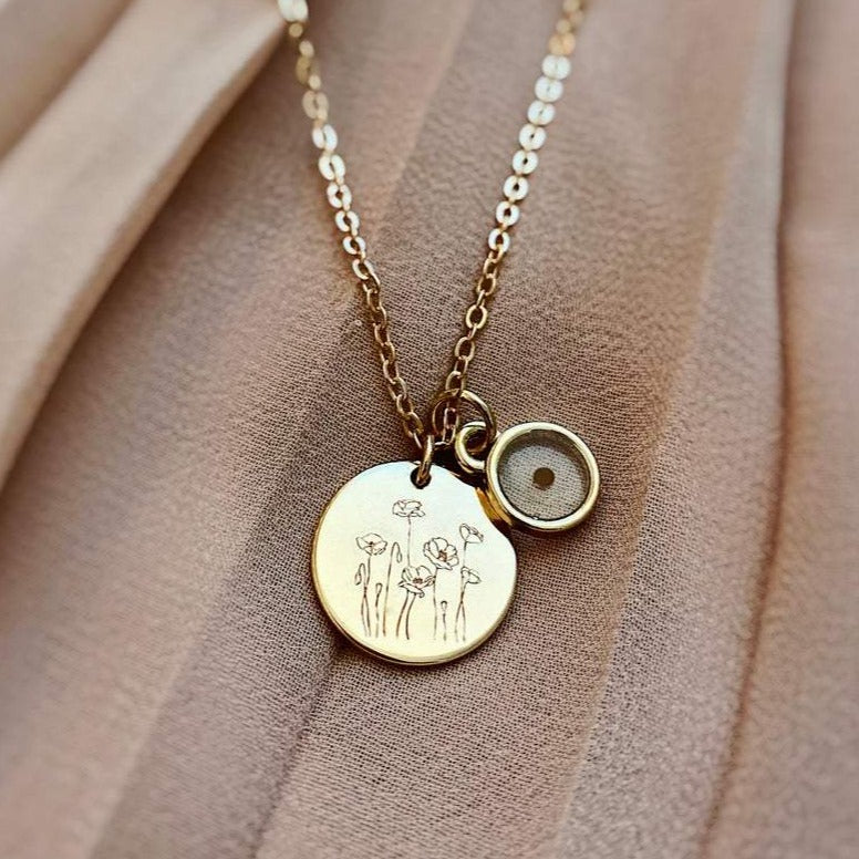 Poppy Necklace with Mustard Seed - WonderingCloth