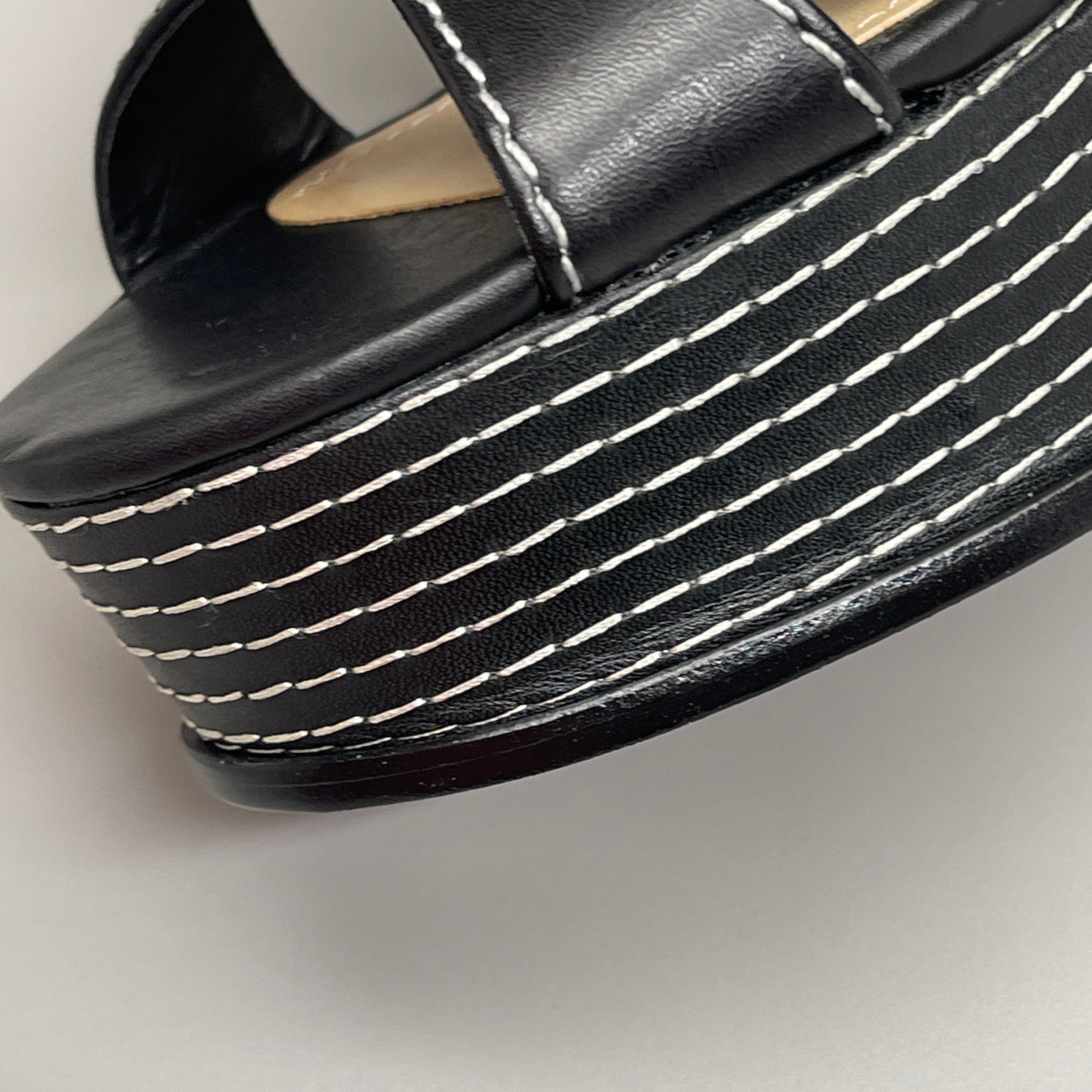 SCHUTZ Keefa Casual Women's Leather Sandal Black Platform 4" Heel Shoes Sz 8.5B - WonderingCloth