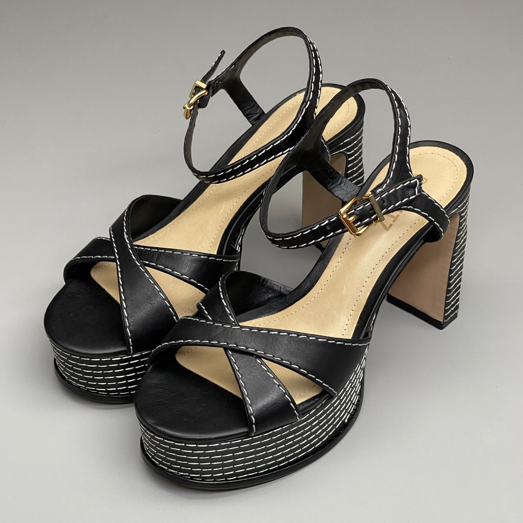 SCHUTZ Keefa Casual Women's Leather Sandal Black Platform 4" Heel Shoes Sz 8.5B - WonderingCloth