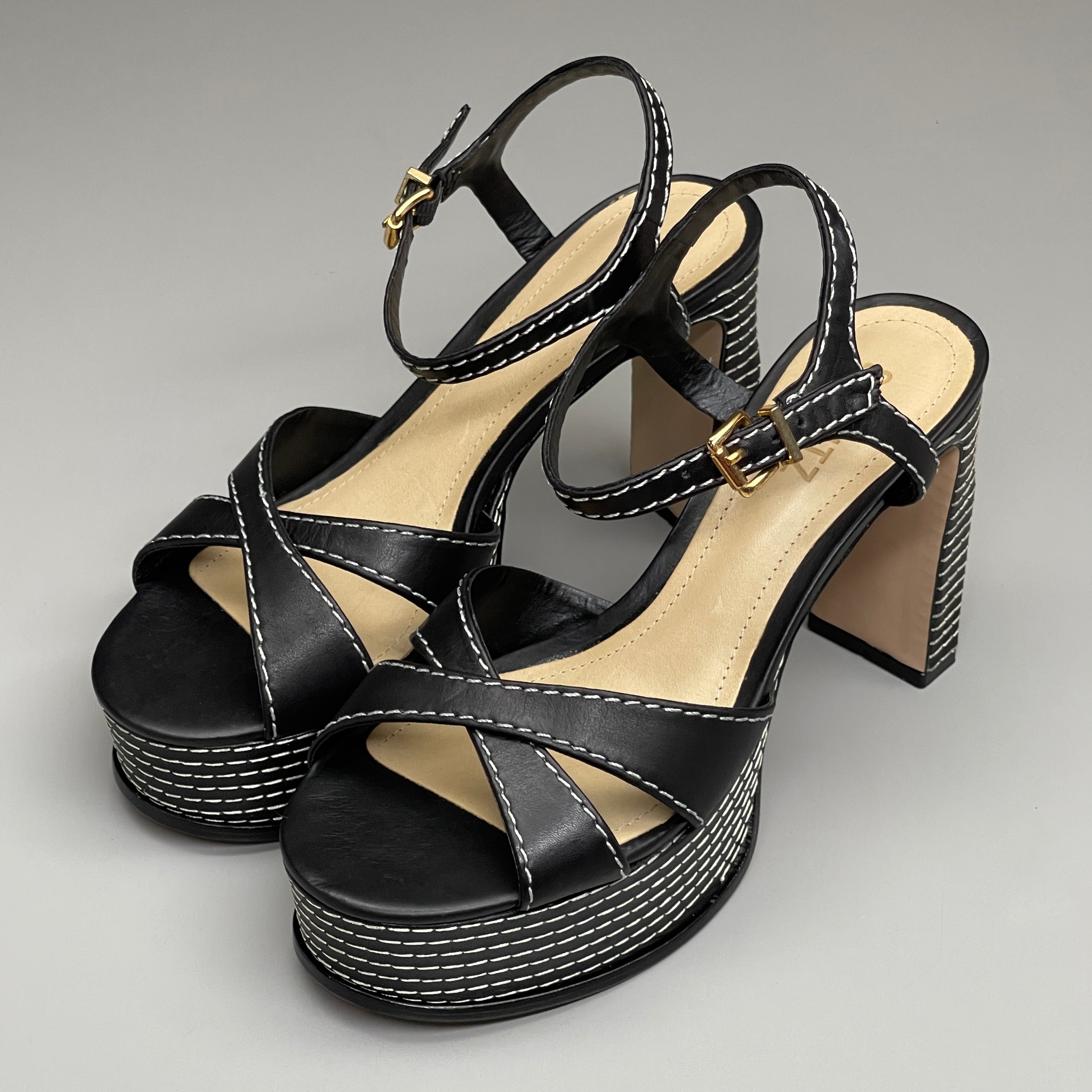 SCHUTZ Keefa Casual Women's Leather Sandal Black Platform 4" Heel Shoes Sz 8.5B - WonderingCloth