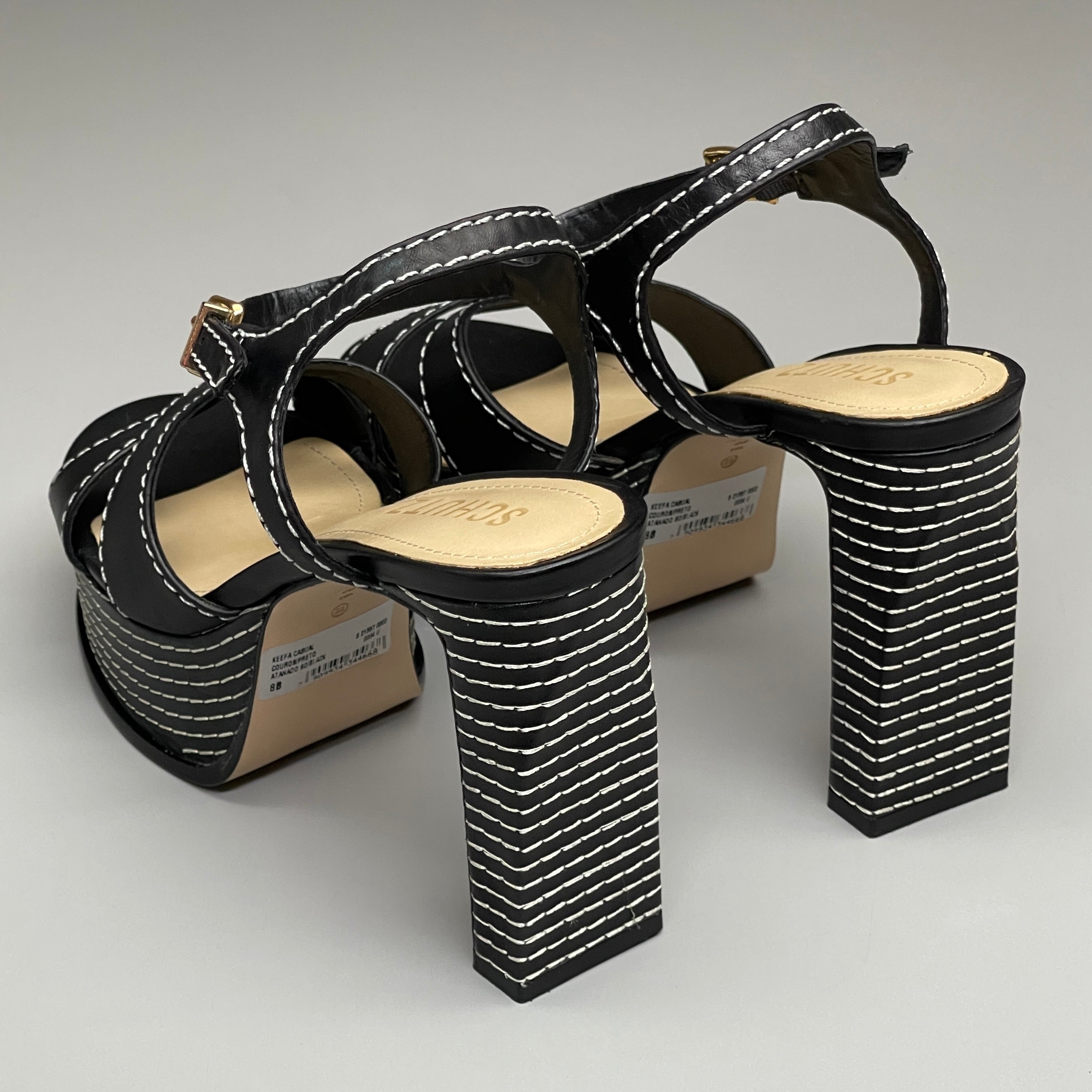 SCHUTZ Keefa Casual Women's Leather Sandal Black Platform 4" Heel Shoes Sz 8.5B - WonderingCloth