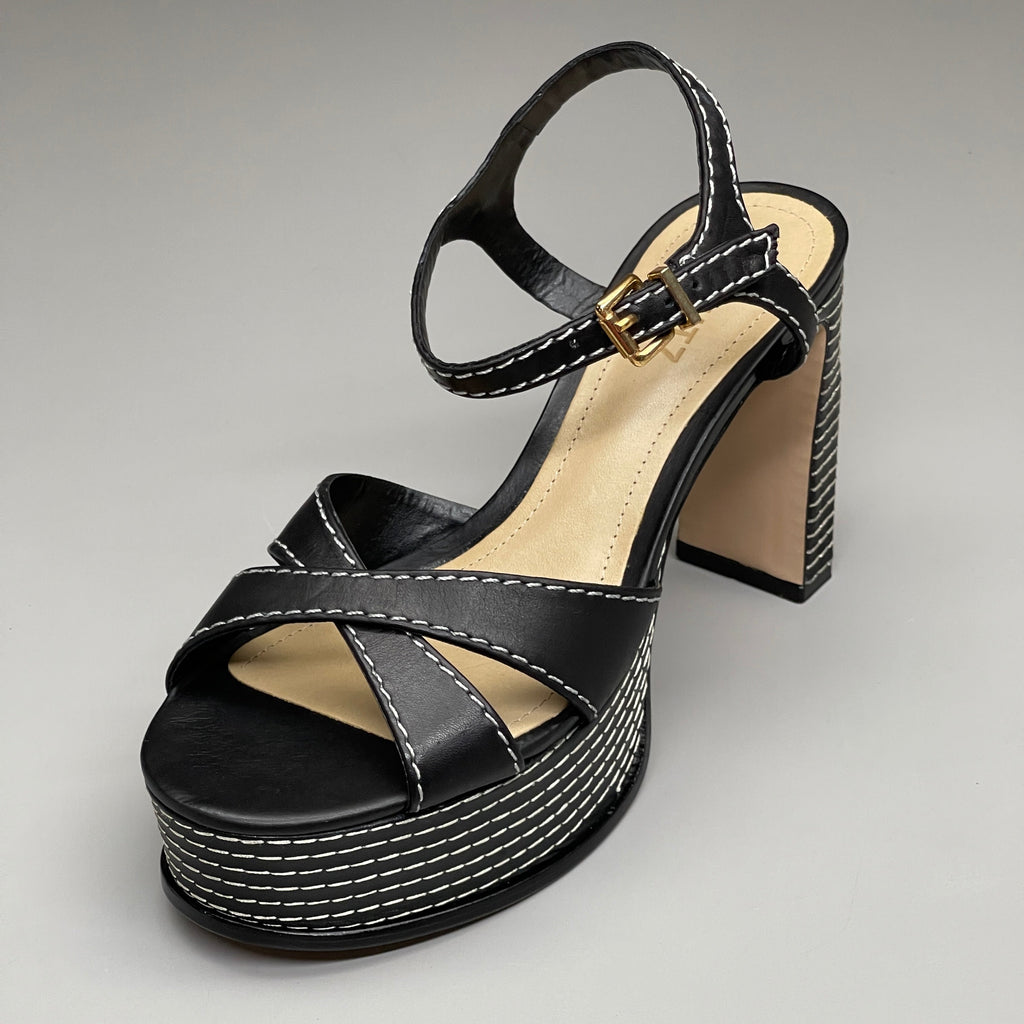 SCHUTZ Keefa Casual Women's Leather Sandal Black Platform 4" Heel Shoes Sz 8.5B - WonderingCloth