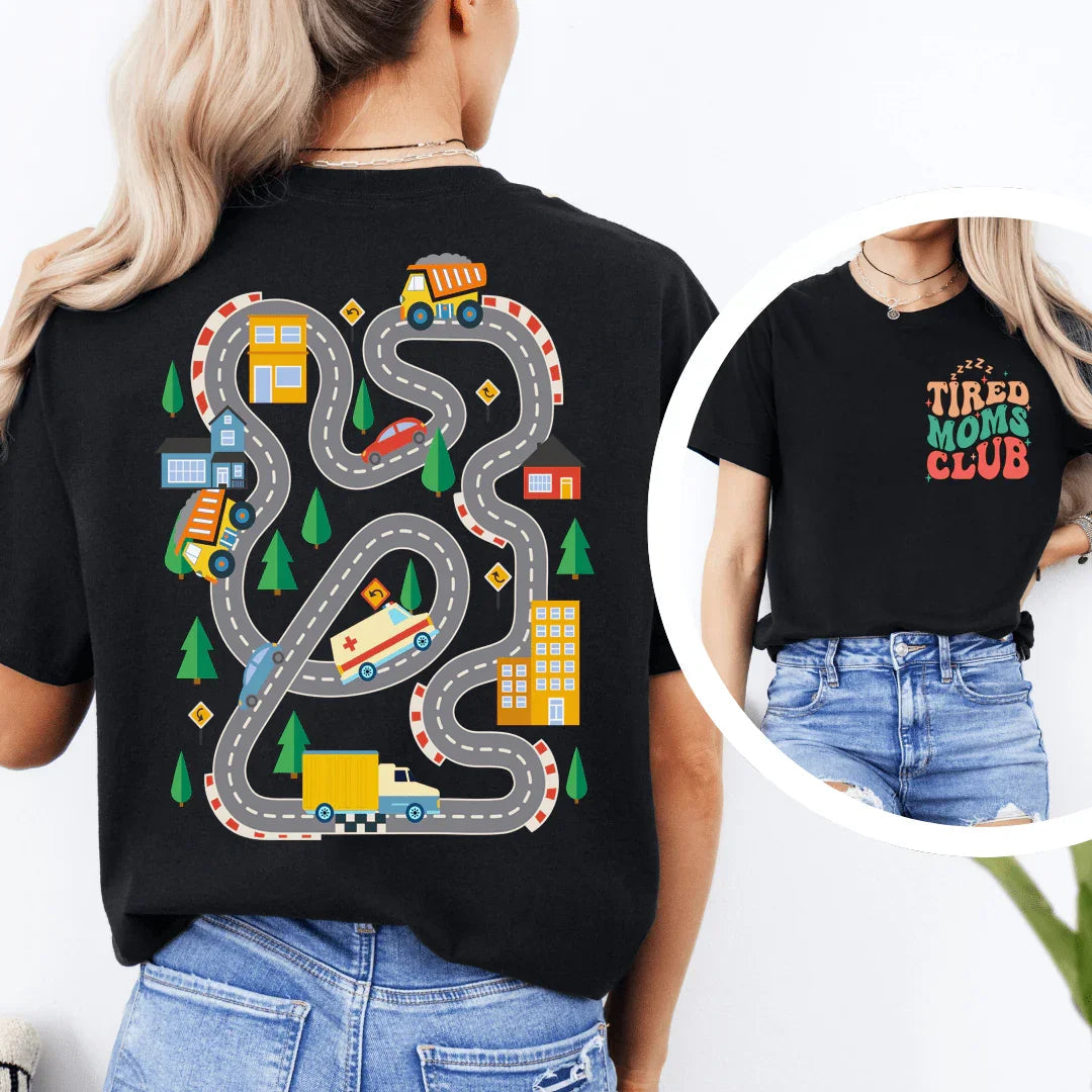 Kids Play Car Race On Mom’s Back Tee - WonderingCloth