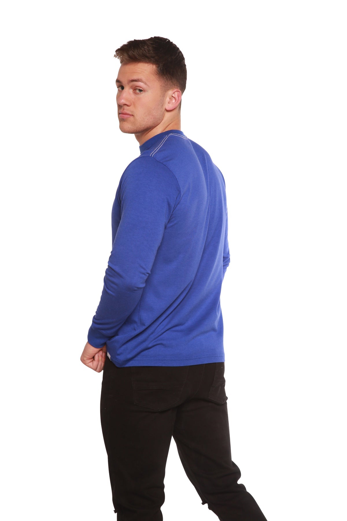 Clearance Men's Bamboo Viscose Long Sleeve Contrast Stitch T-Shirt - WonderingCloth