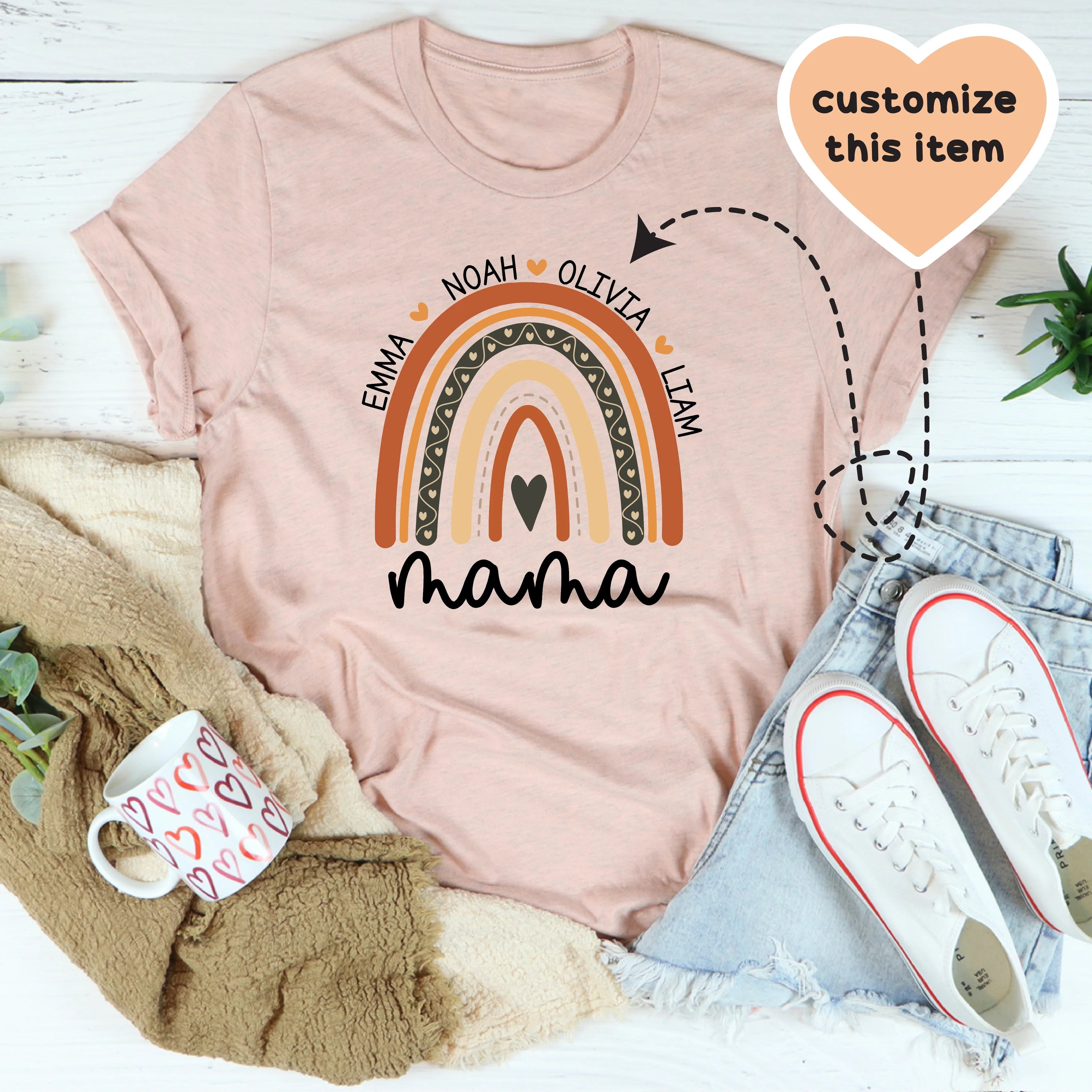 Personalized Mama Boho Rainbow Tee - WonderingCloth
