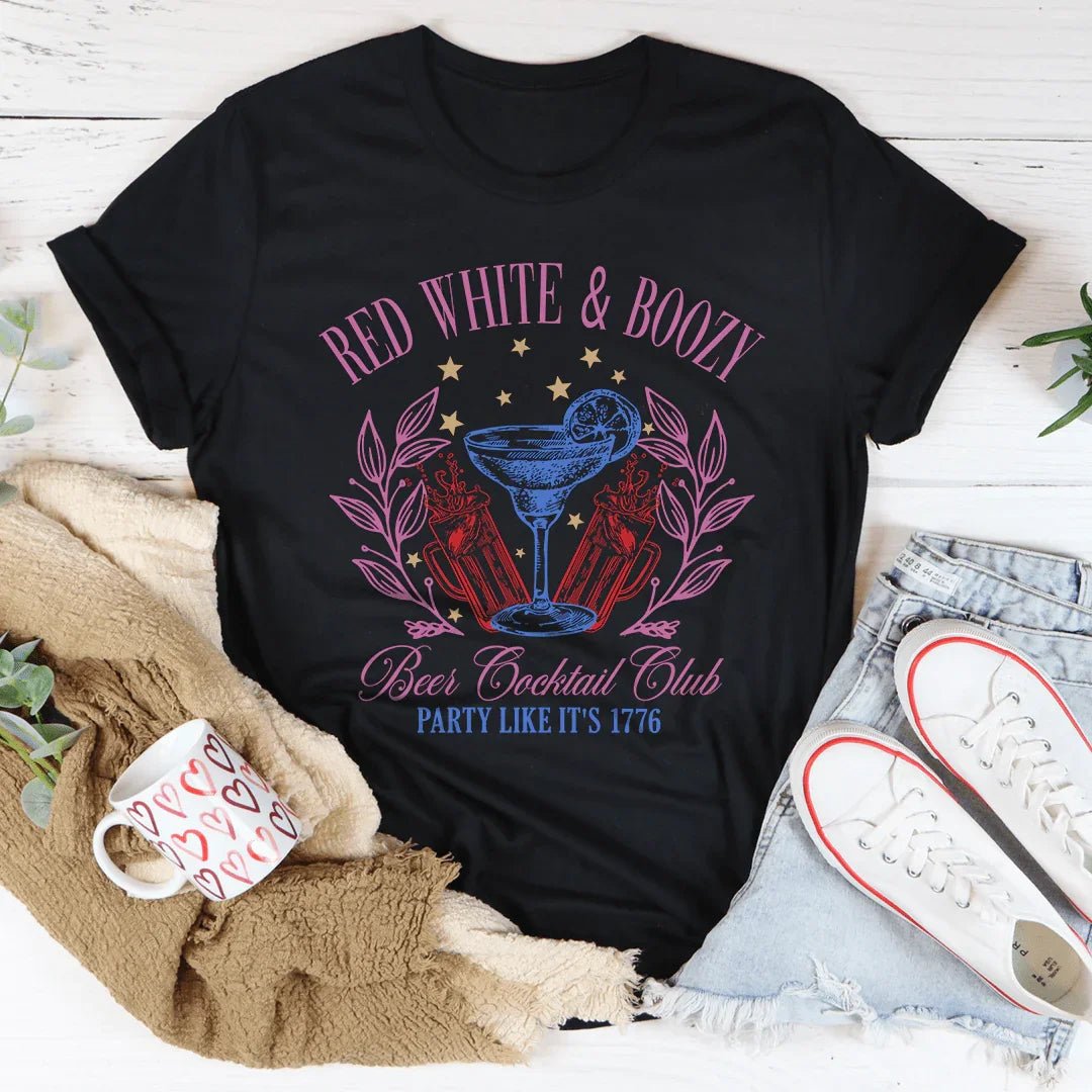 Red White & Boozy Beer & Cocktail Club Party Like It's 1776 Tee - WonderingCloth