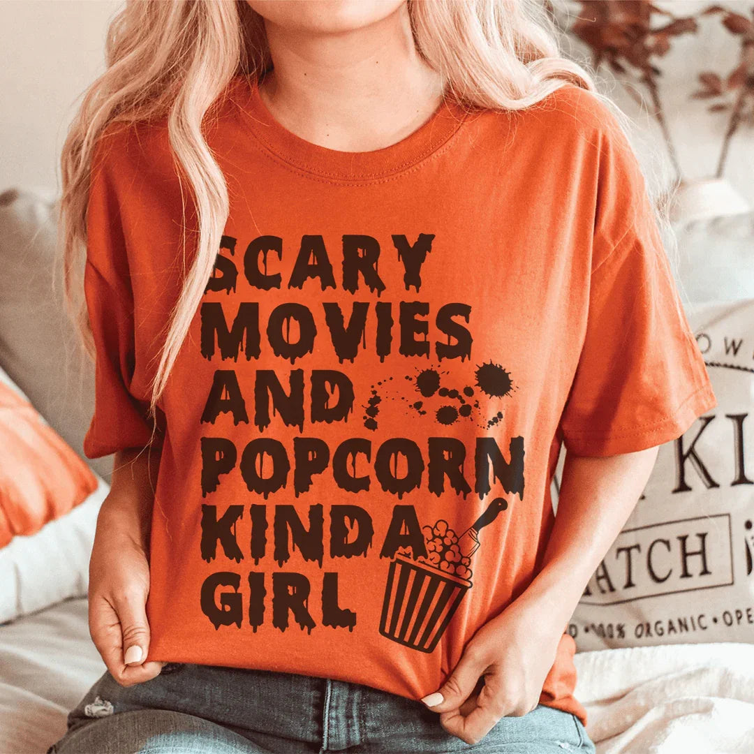 Scary Movies & Popcorn Kinda Girl Tee - WonderingCloth