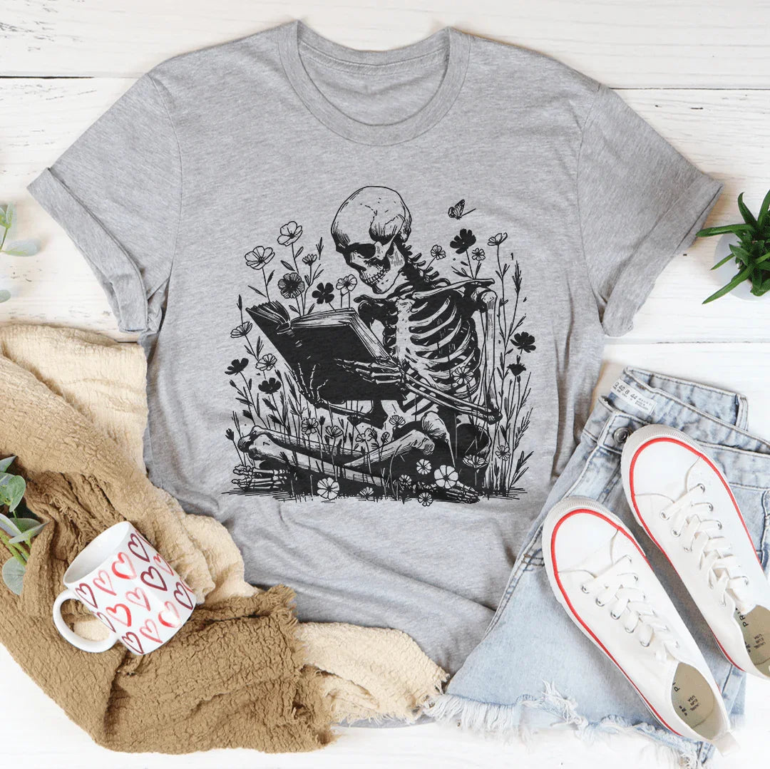 Skull With Books Tee - WonderingCloth