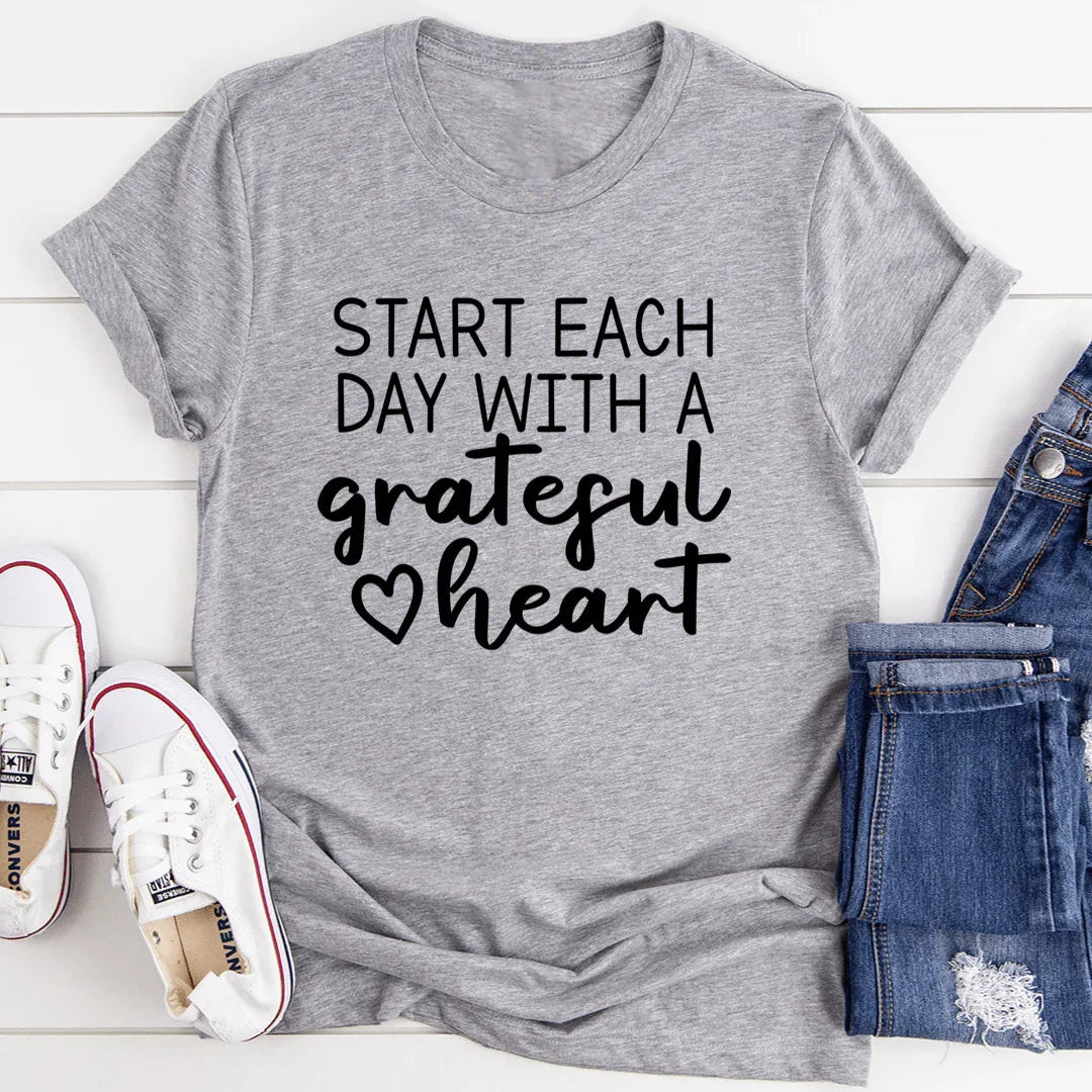 Start Each Day With A Grateful Heart Tee - WonderingCloth