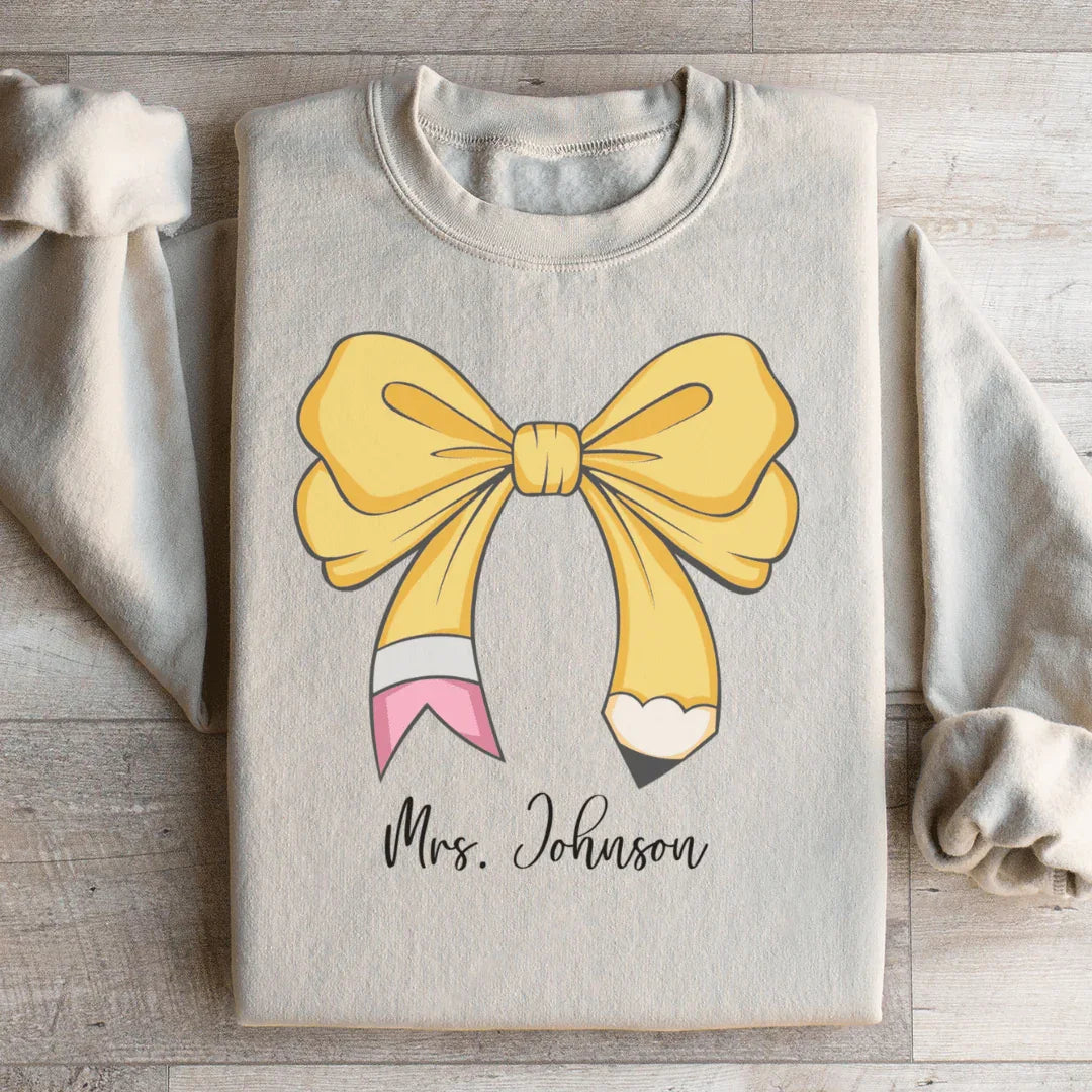Teacher Personalized Bow Pencil Sweatshirt with Name - WonderingCloth