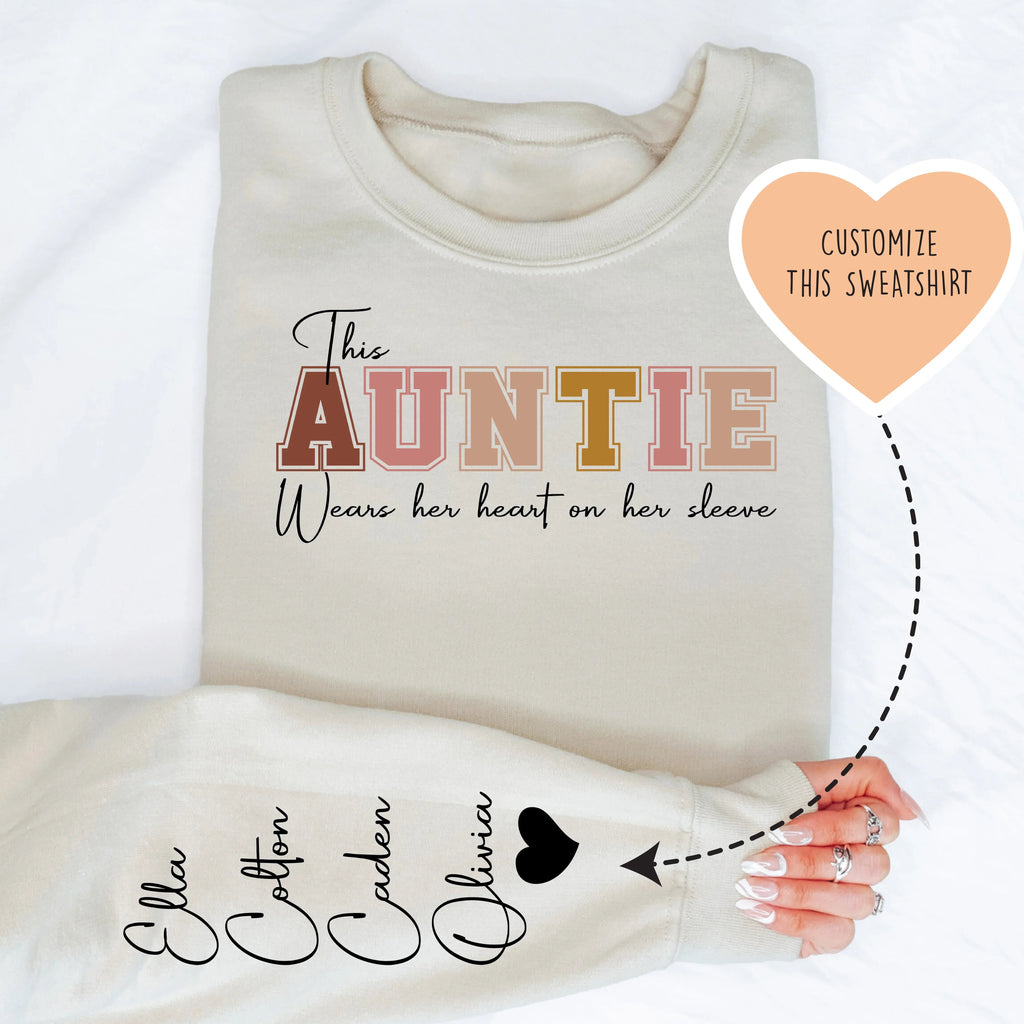 This Aunt Wears Her Heart On Her Sleeve Custom Sweatshirt - WonderingCloth