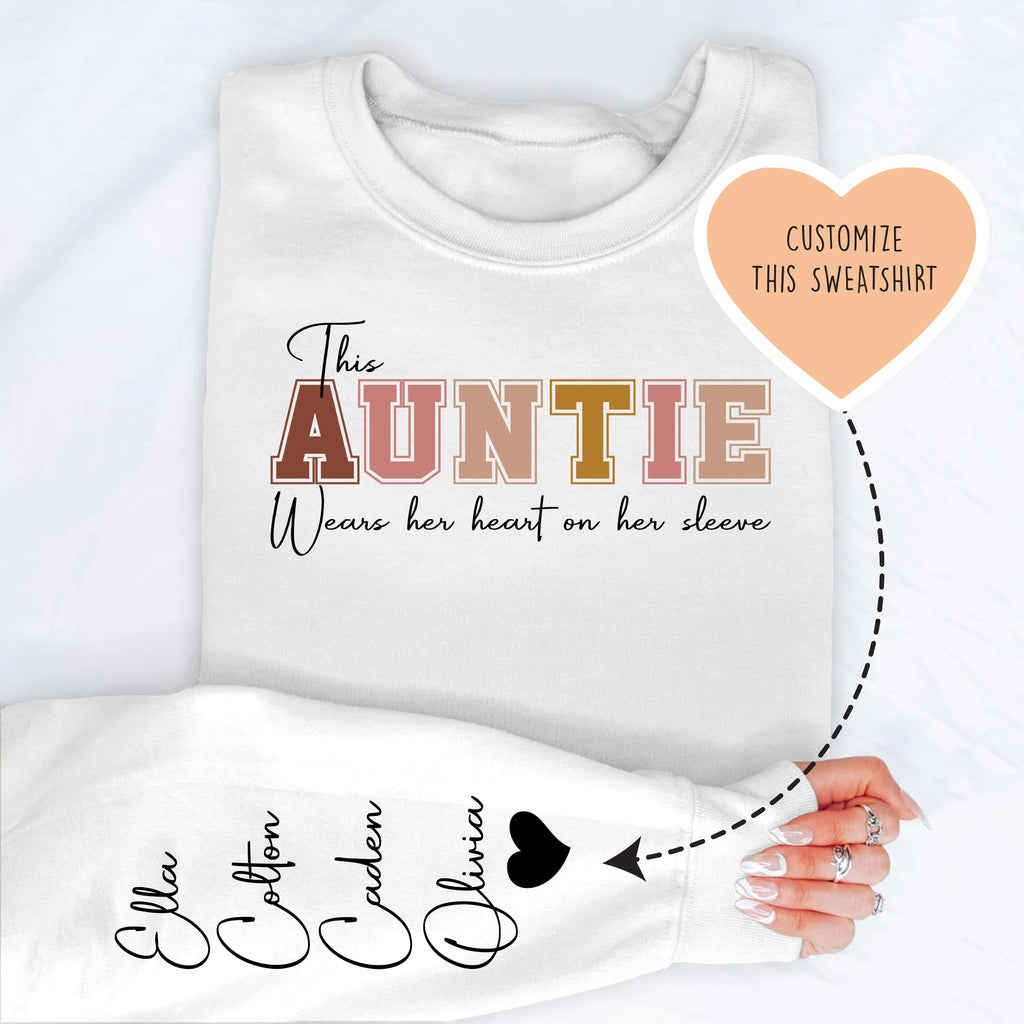This Aunt Wears Her Heart On Her Sleeve Custom Sweatshirt - WonderingCloth