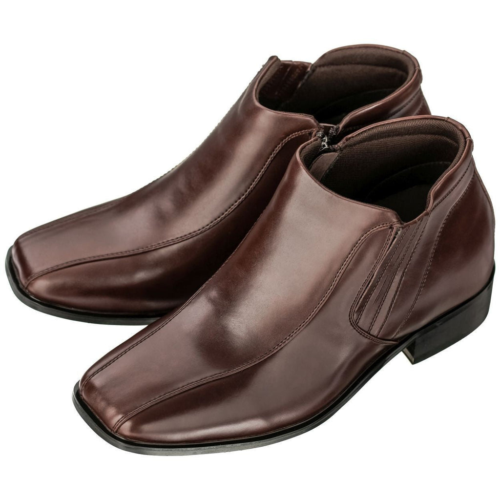 CALDEN Brown Leather Zipper Boots - 3.2 Inches - K99805-1 - WonderingCloth