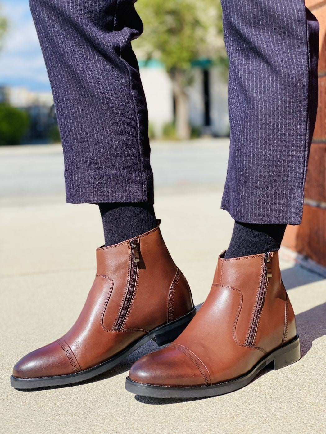 CALTO - S28002 - 2.8 Inches Taller (Dark Brown) - Lightweight - Zipper Boots - WonderingCloth