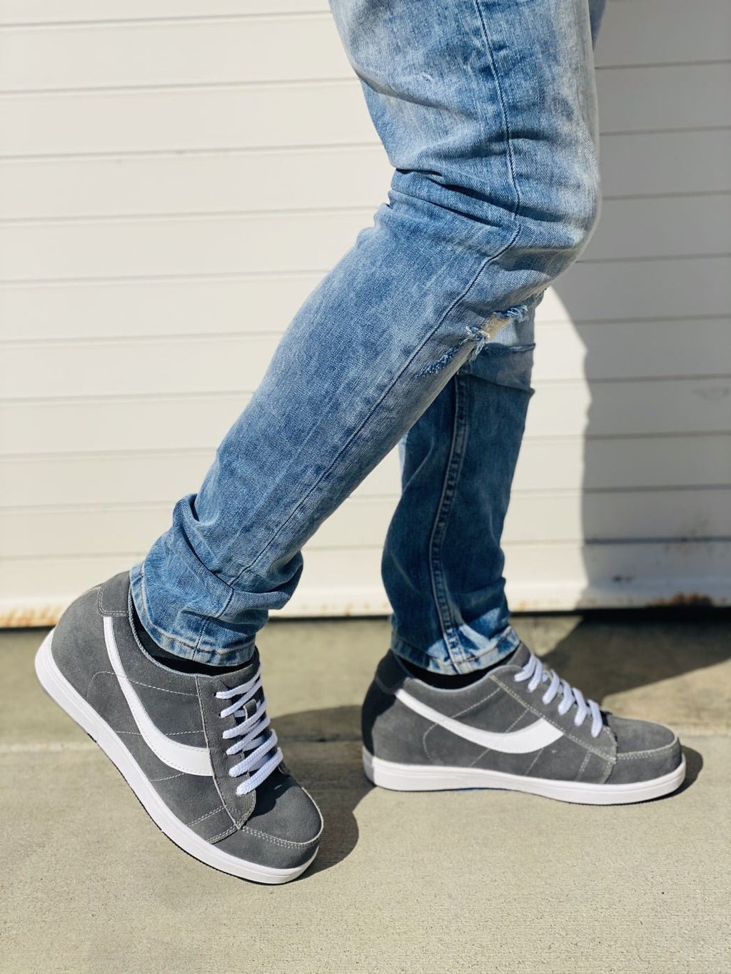 2.8-Inch TOTO Gray & White Suede Leather Sneakers - A1911 - WonderingCloth