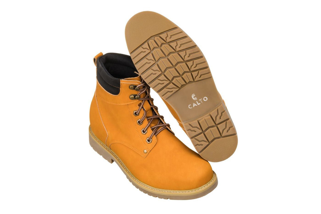CALTO - K8821 - 3.2 Inches Taller (Nubuck Camel) - Work Style Boot - WonderingCloth
