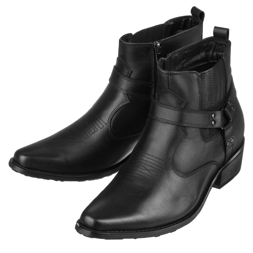 CALTO - T8112 - 3.3 Inches Taller (Black) - Zipper Boots - WonderingCloth